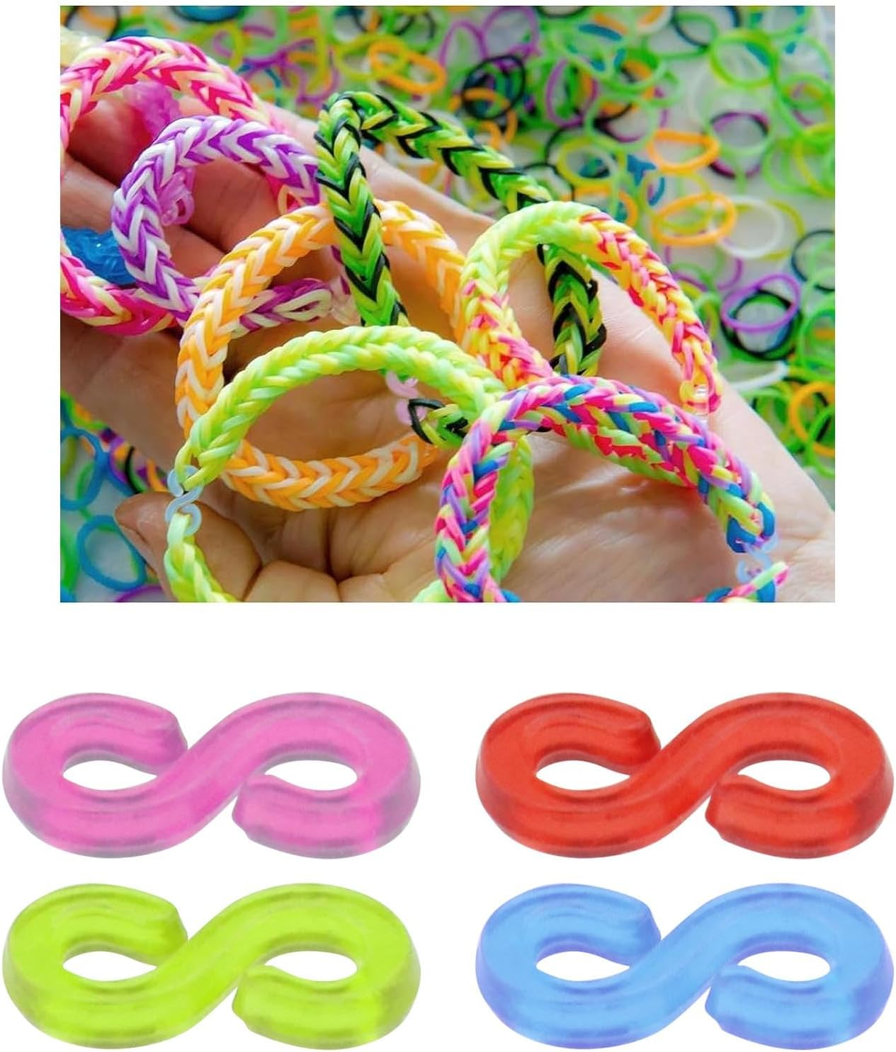Ecsing 500Pcs Loom Band Clip for Kids Creativity Coordination DIY Basic Braided Accessories Jewelry Accessories Complete DIY Kit Special Occasion Friends Family (Colourful) - Clear image number 4