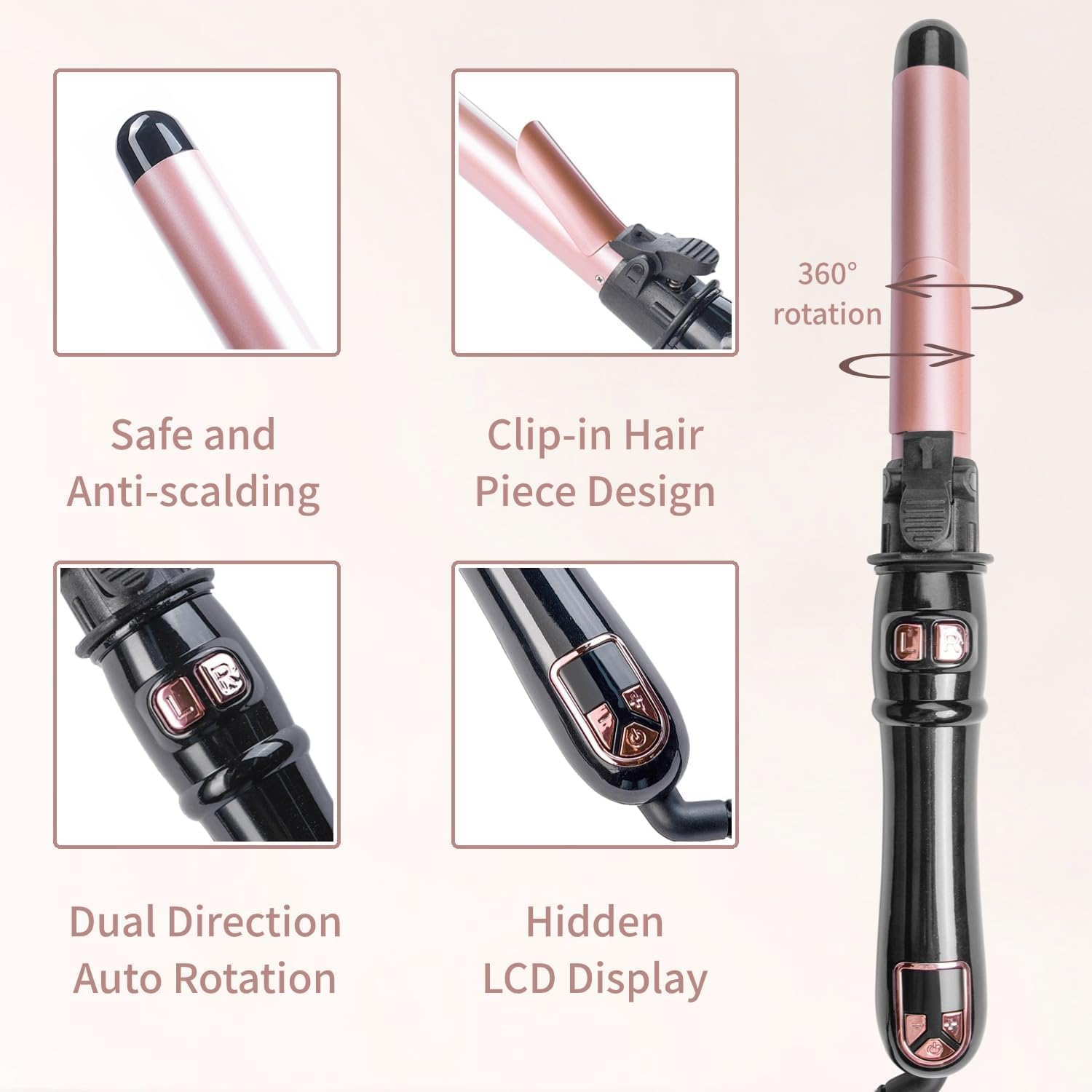 Shiexiu Newest 28Mm/1.1 Inch Automatic Curling Wand Rotating Curling Iron for Long Short Hair, Automatic Hair Curler with LED Display, Professional Hair Waver Hair Styling Irons Fast Heating Wand image number 6