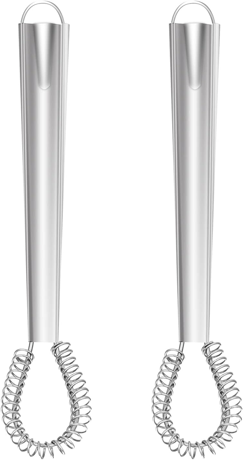 2PCS Stainless Steel Mini Whisk with Heat Resistant Silicone - Small Egg Beater, Manual Hand Whisker, Spring Coil Wire Blender for Kitchen, Coffee, Sauce, Milk, Cooking, Baking, Beating image number 6