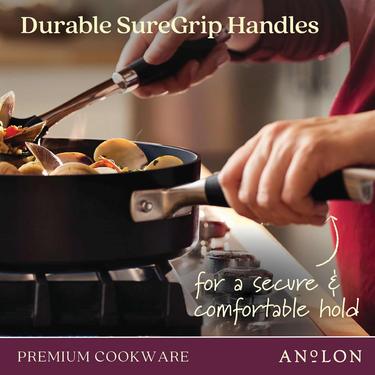 Anolon Advanced Home Non-Stick Cr&ecirc;pe Pan 24Cm &ndash; Hard-Anodised Aluminium, Pfoa-Free, Oven Safe to 200&deg;C, Suregrip&trade; Handle, Easy Clean, Metal Utensil Safe &ndash; Bronze Finish image number 6