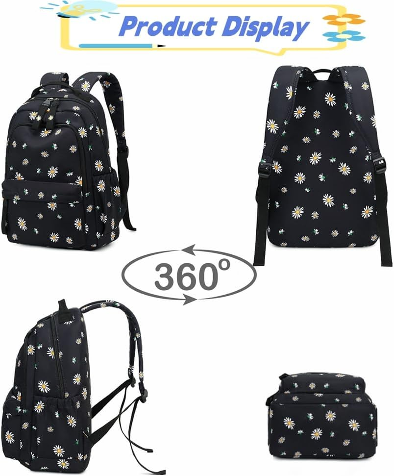 Cats or Daisy Print Girls Backpacks, Water-Resistant Casual School Bags Daypacks image number 1