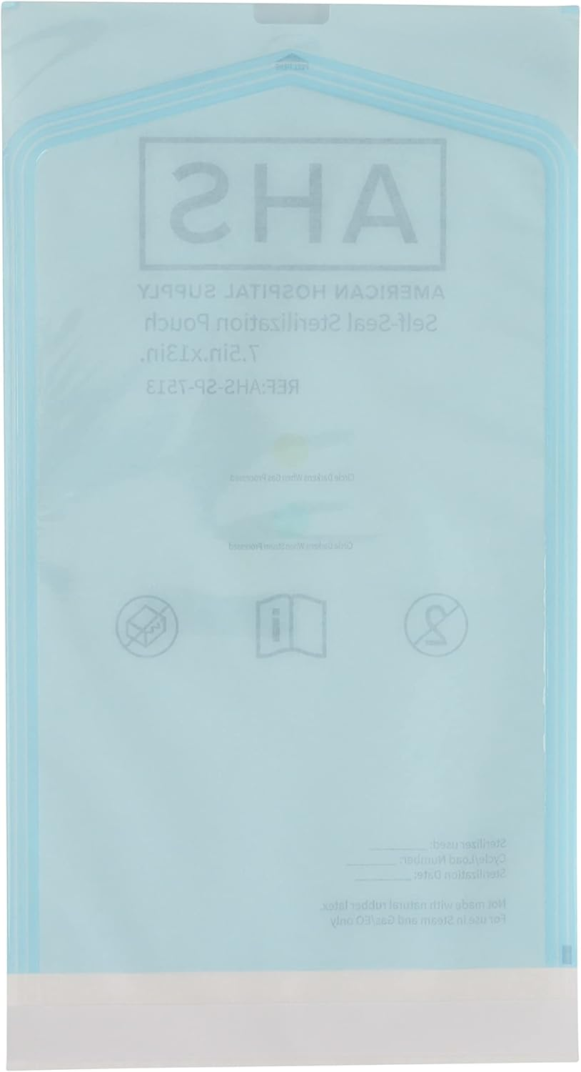 AHS American Hospital Supply Medical Sterilization Pouches 5.5 In. X 10 (Inches) | Sterilizer Bags with Self-Seal, Color Coded Indicators, Label Markings | Autoclave Pouches Box of 200