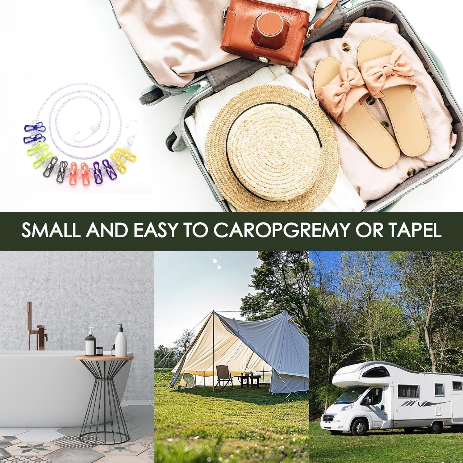 Retractable Travel Clothesline, 180Cm Portable Clothes Line with 12 Clothespins Chip Clips and 13 Cord Lock for Indoor Laundry Drying Line, Outdoor Camping Accessories image number 1