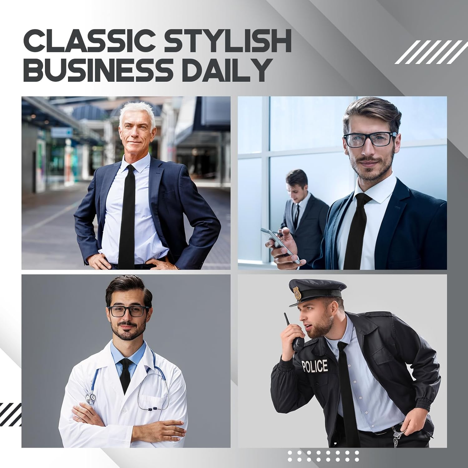 Janmercy Clip on Tie for Men 20 Inch Solid Skinny Formal Neck Tie Pretied for Office School Wedding Business Uniforms image number 5