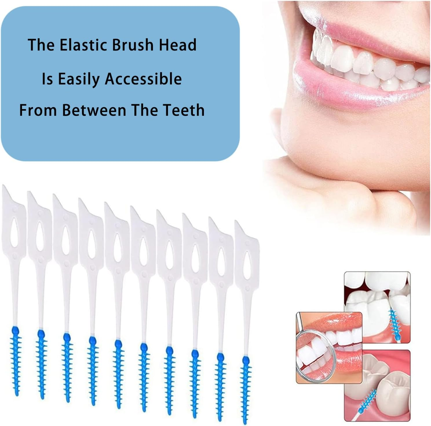 120 Pcs Disposable Interdental Brushes - Dual Head Toothpick Floss Brushes for Oral Deep Cleaning, Portable Dental Care Tools (White-Blue) image number 3