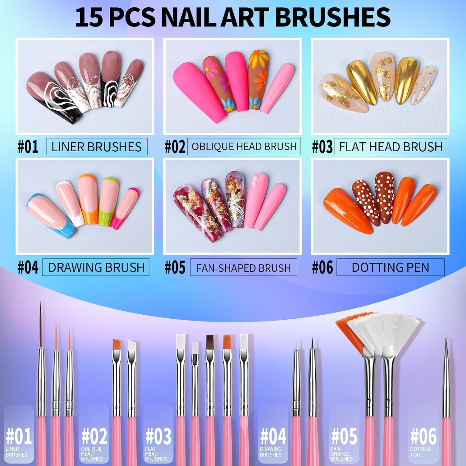 34 Pcs Nail Art Tools, Nail Brush, 15 PCS Nail Art Brushes, 5 PCS Nail Dotting Tool, Nail Stand, Nail Holder for Painting Nails, Press on Nail Stand, Nail Tools, Nail Design Tools image number 1