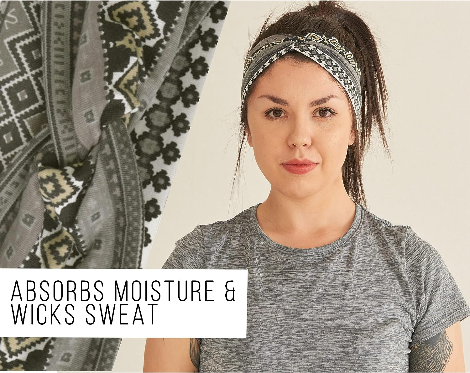 Boho Twist Headbands for Women - Cotton Stretch Elastic Turban Headband Hair Band Hairband Ottoman Print - Navy image number 7