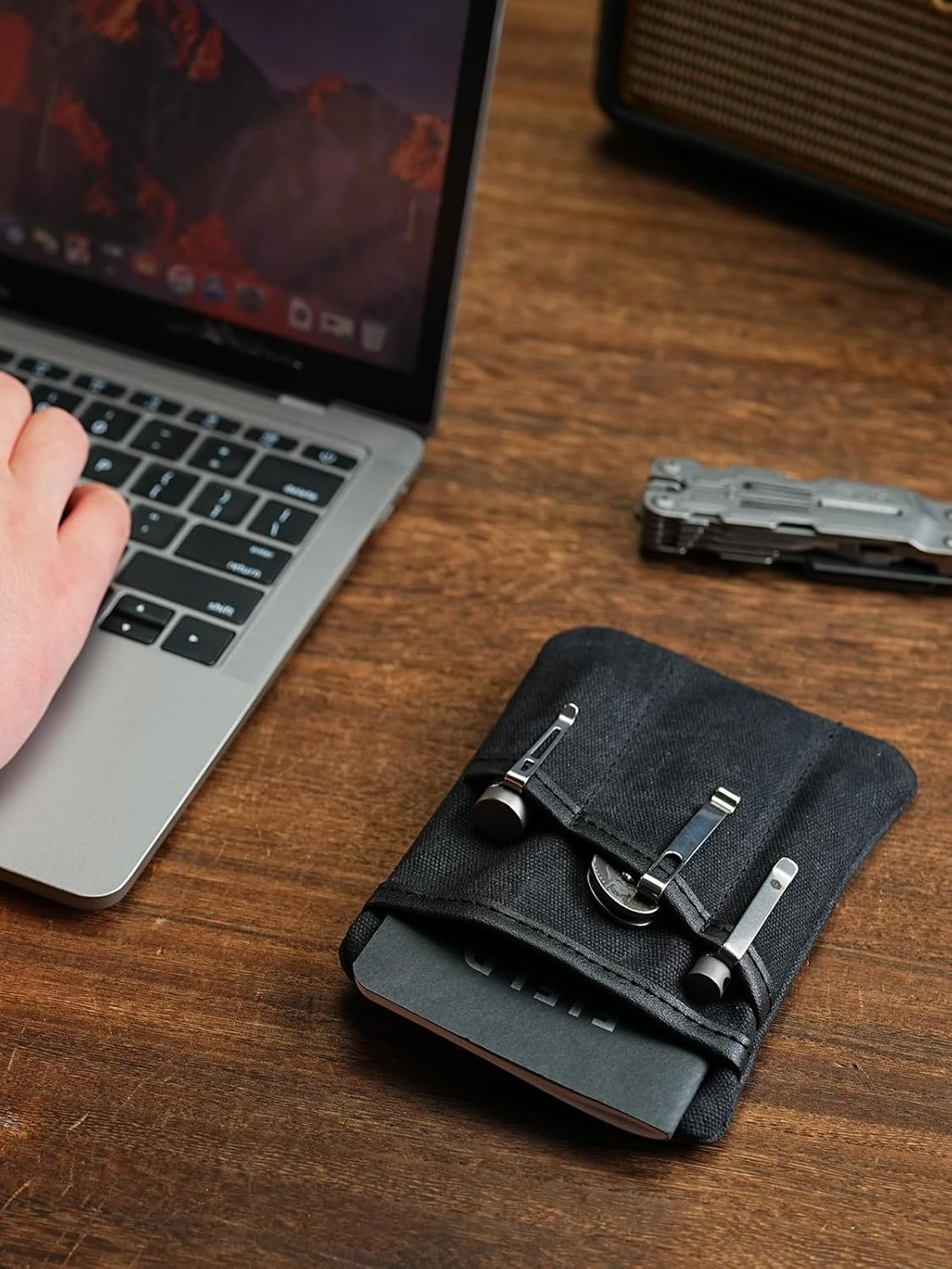 SP4 EDC Pouch, Waxed Canvas Compact EDC Pocket Organizer, Zippered Pocket Pouch for Men, Mini EDC Organizer for Change, Notebook, Tactical Pen, Flashlight image number 6