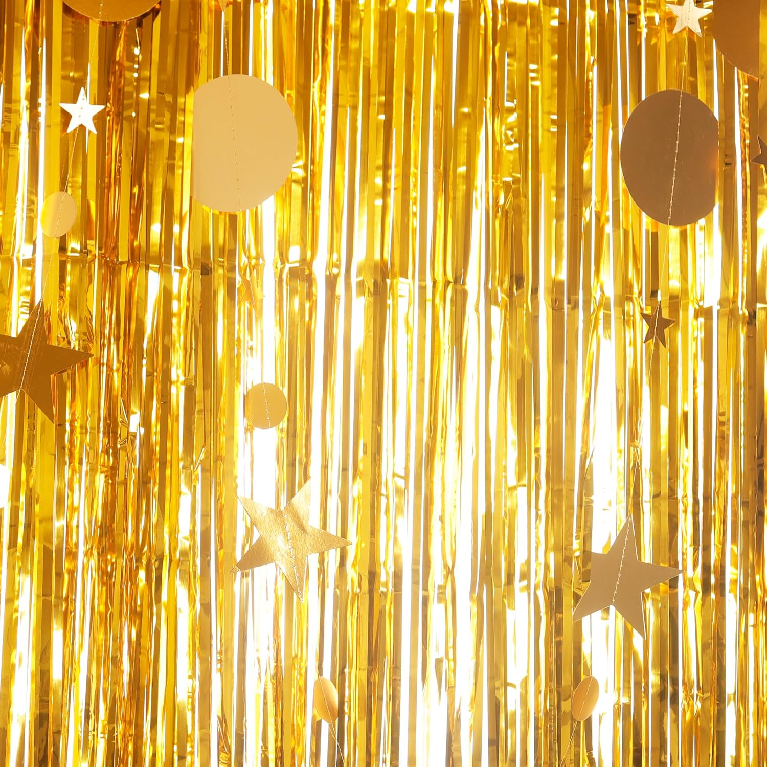 3.2X8.3Ft Glitter Tinsel Curtain Hanging Decorations Set, Door Tinsel Foil Fringe Curtain Streamers for School Graduation Birthday Hen Photo Banner Christmas Party (Gold) image number 3