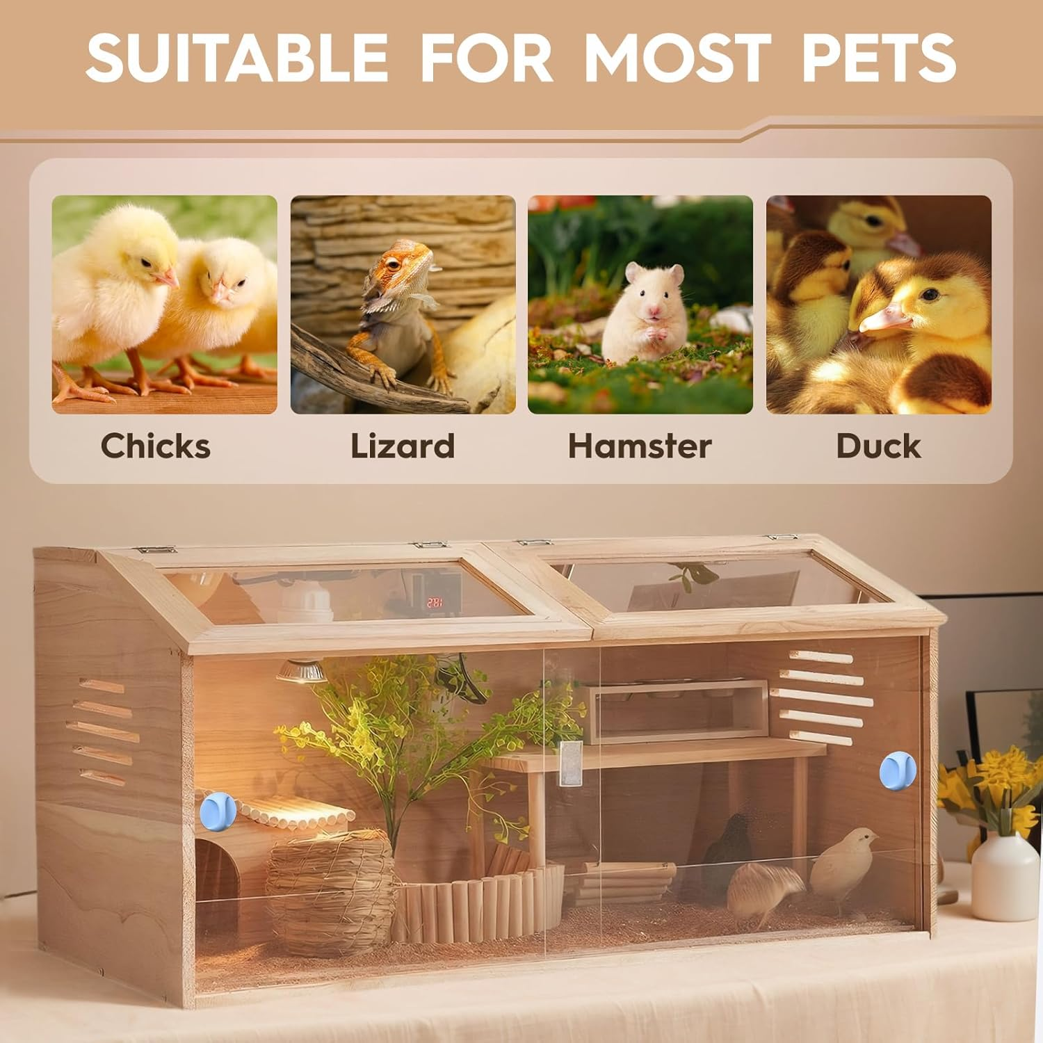 Chicken Brooder Box Kit,Wooden Brooder Box with 2 Openable Doors, Acrylic Panels, and Top Opening-Ideal for Chicks, Ducks, Quail,Hamsters and Small Animal (80Cm&times;40Cm&times;40Cm) image number 2