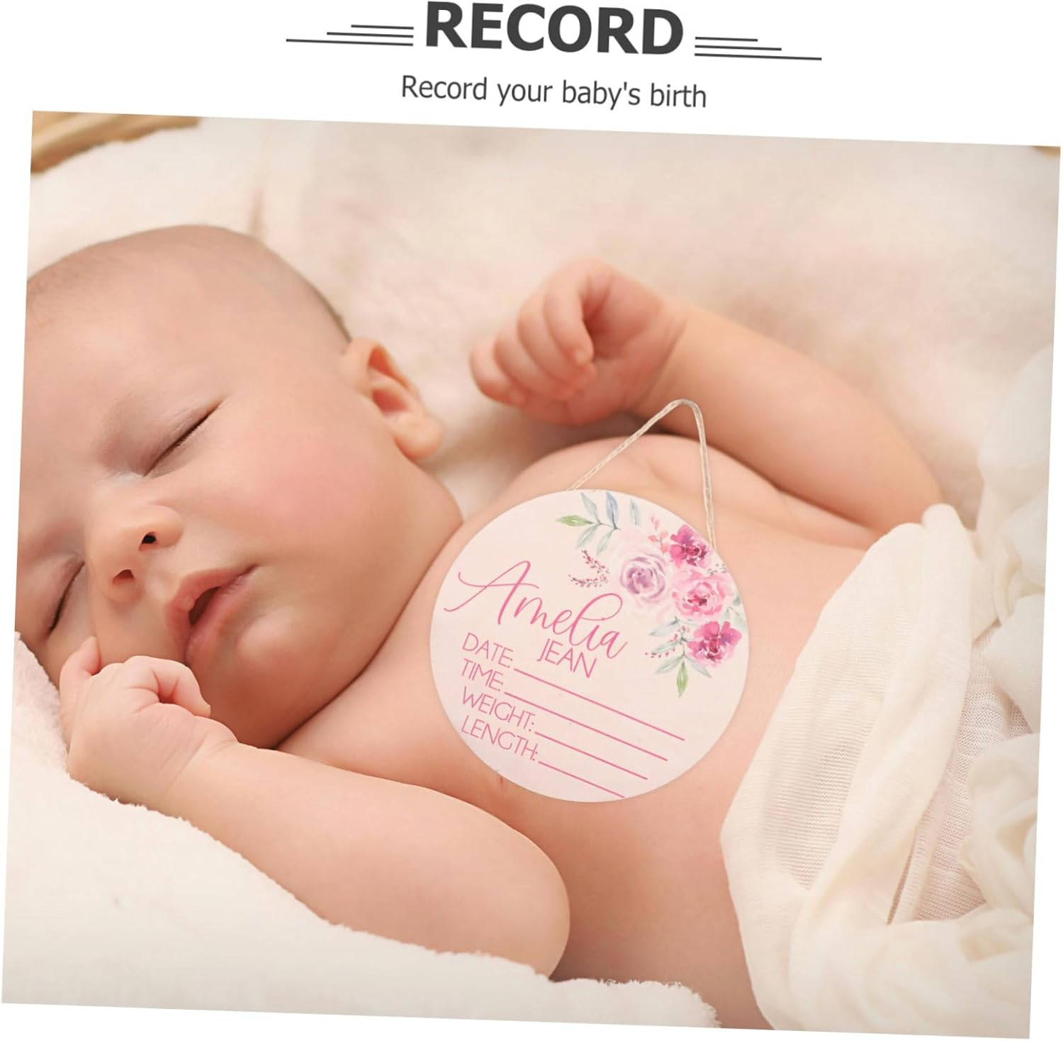 2Pcs Wooden Name Signs for Nursery Room Newborn Birth Announcement Plaques with Details for Photo Props and Hospital Keepsake image number 2