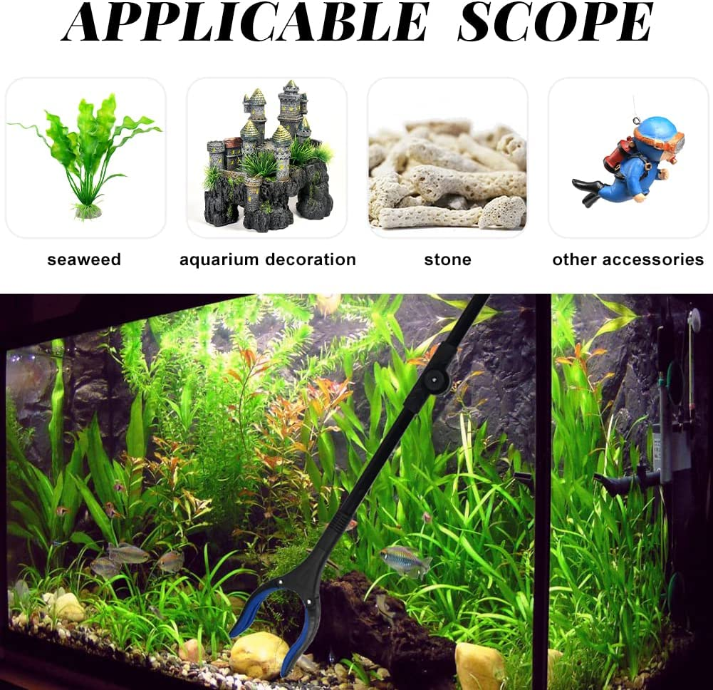 Fish Tank Accessories - 31" Aquarium Tweezers Grabber for Aquarium Landscaping Decoration Grab and Place Garbage Cleanup Foldable Gripper Multi-Function Mobility Aid Reaching Assist Tool(Blue)