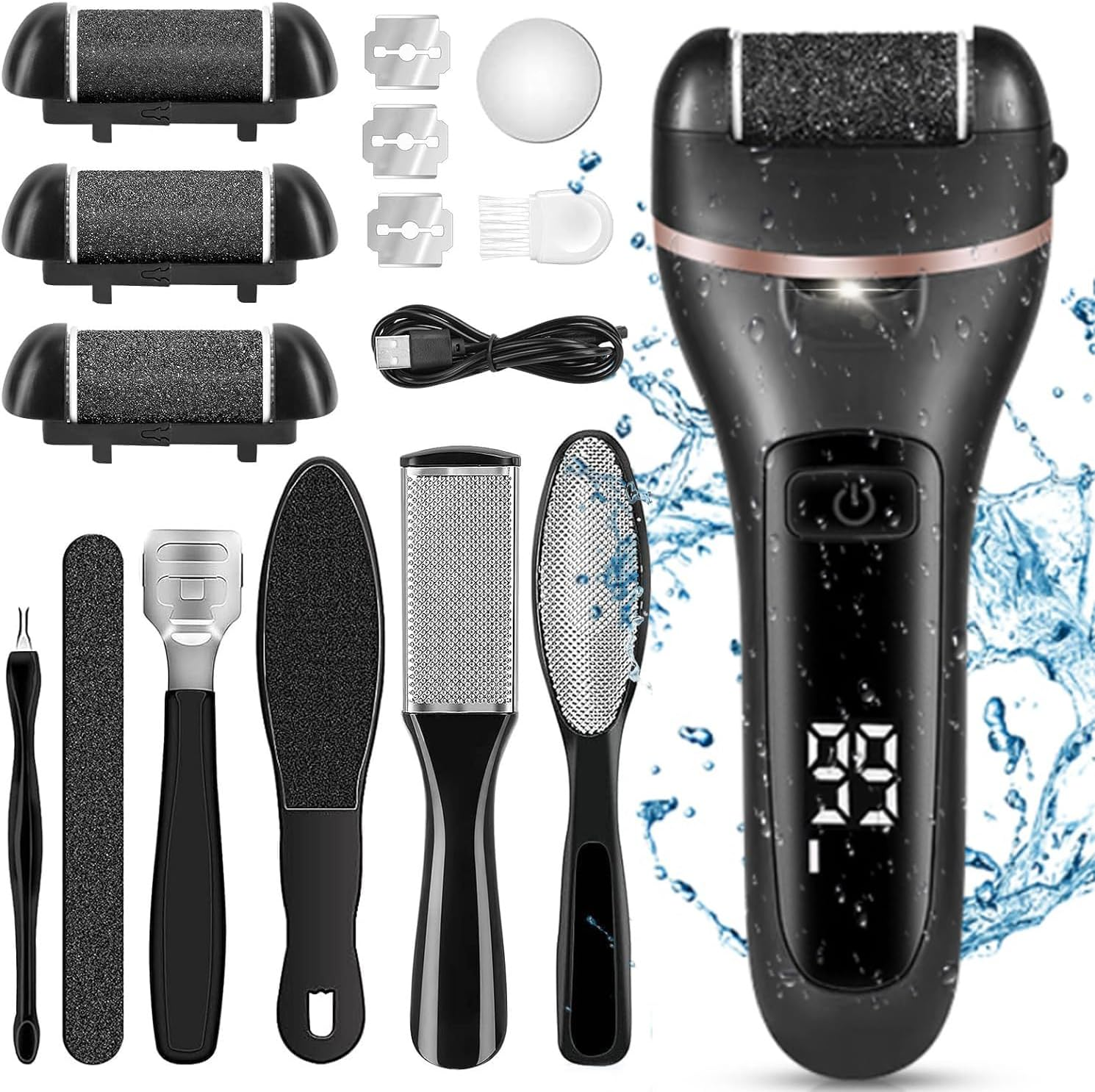 Quantum Lux Premium Electric Foot Callus Remover Kit 18 Pieces for Feet Foot Filer Dead Skin Remover for Feet Callous Remover Tool Electric Pedicure Foot File Kit Luxurious (Black) image number 5