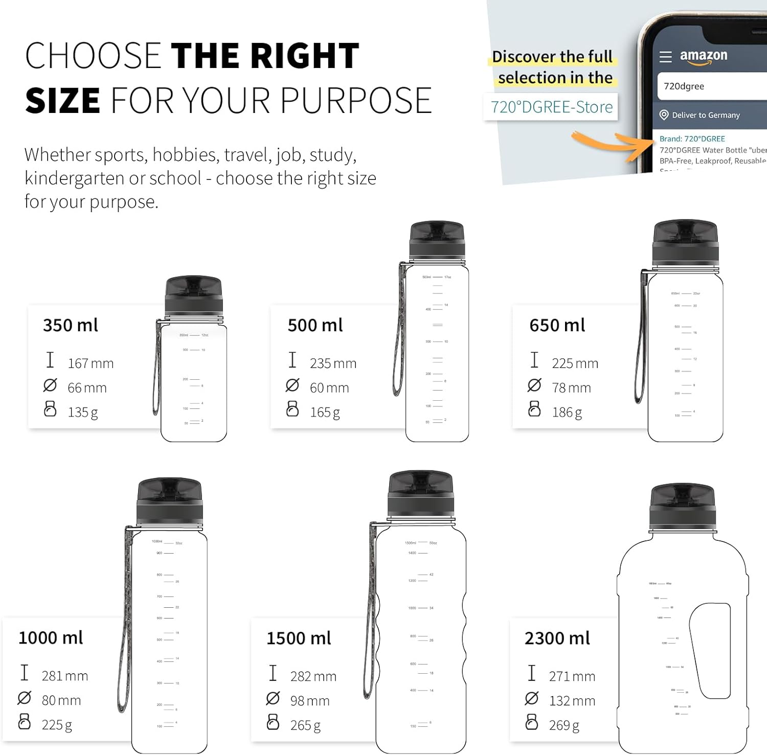 720&deg;DGREE Crystalclear 500 Ml "Uberbottle" + Fruit Sifter &ndash; Bpa-Free, Leak-Proof &ndash; Water Bottle Ideal for Children, School, Sport, Hiking, Camping, University, Travel image number 6