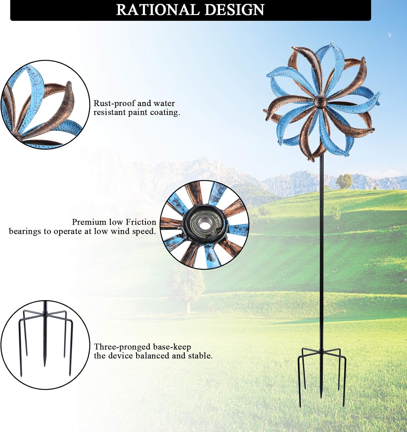 WONDER GARDEN Wind Spinners Outdoor Clearance, Premium Kinetic Wind Sculptures Wind Spinner, Metal Leaf Windmill for Outdoor Yard Patio Lawn & Garden image number 6