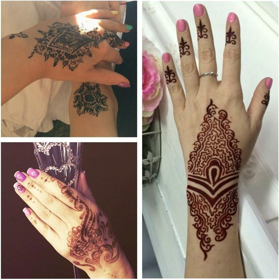 8 Pieces India Henna Tattoo Stencil Set for Women Girls Hand Finger Body Paint Temporary Tattoo Templates 20 X 10.5Cm image number 4