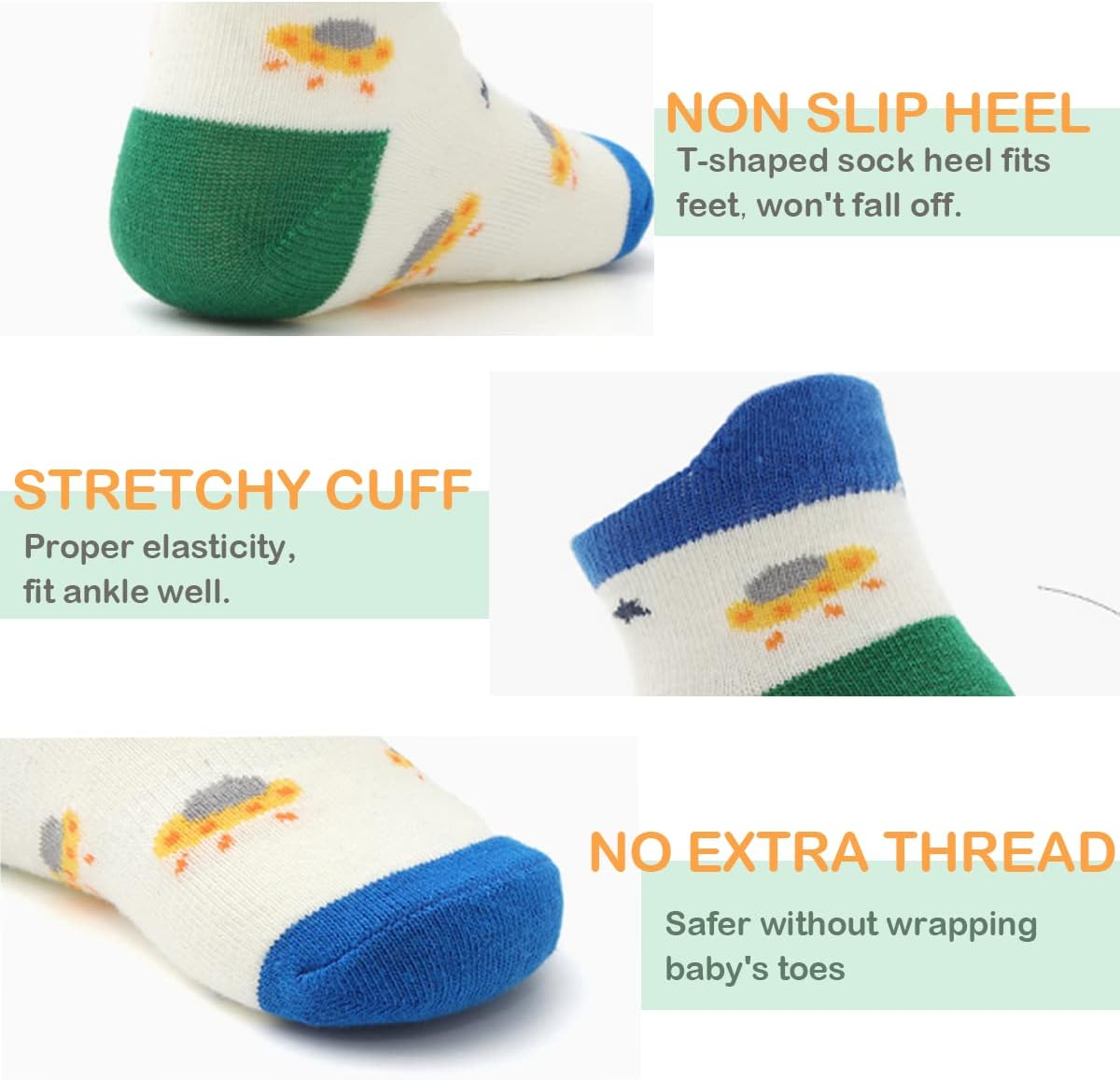 Baby Non Slip Grip Ankle Socks,12-Pack Cotton Crew Socks for 1-3/3-5 Years Old Infants Toddlers Kids Boys Girls Crawling Unisex Ankle Socks Non Skid Sole image number 5