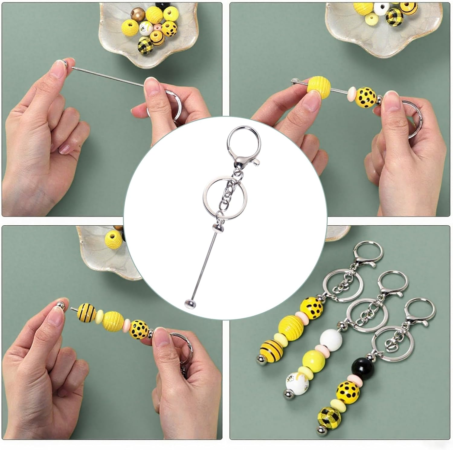 10 Pcs Beadable Keychain Bars Assembled Beadable Keychain Making Kits for DIY Craft Making Gift image number 1