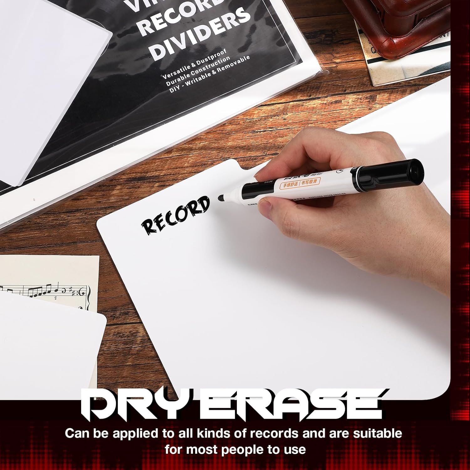 Facmogu 20PCS Vinyl Record Dividers, Upgrade Thicker 12" Plastic Vinyl Record Divider, Reusable DIY Blank Album Vinyl Separators for LP DVD Record Organization, Writable 33 RPM Record Dividers - White image number 3