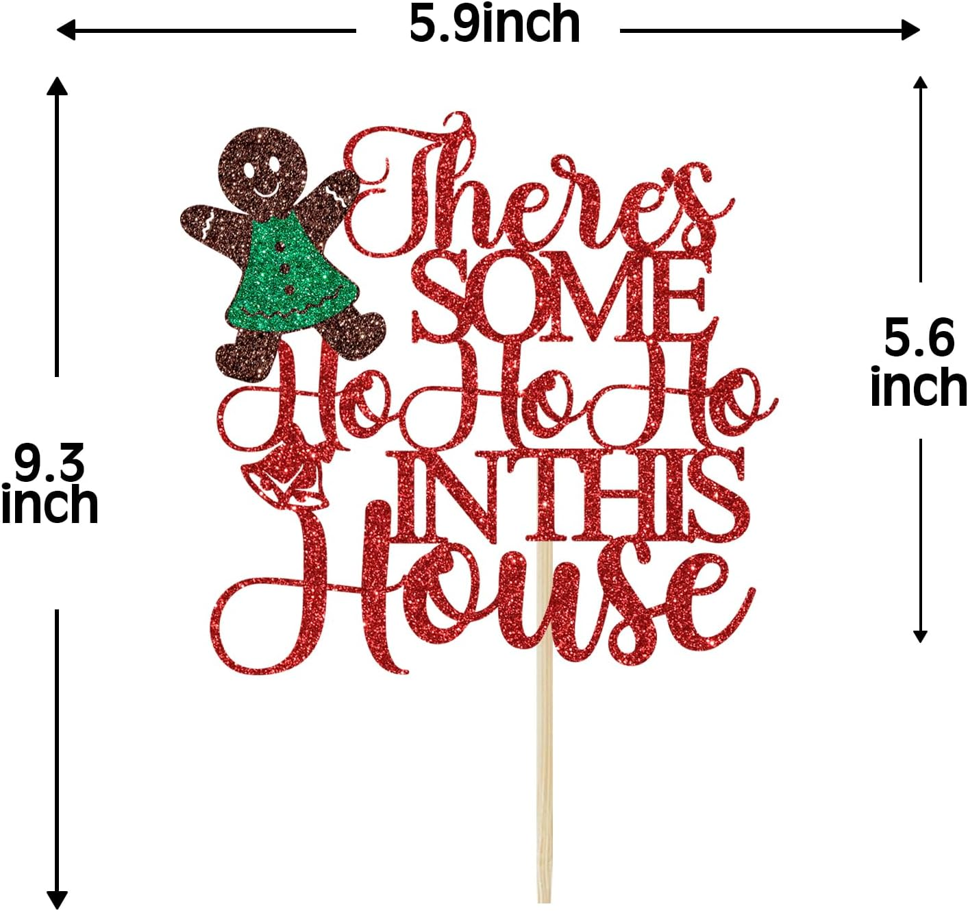 There'S Some Ho Ho Ho in This House Cake Topper, Xmas Holiday Cake Picks, Funny Christmas Cake Decorations, Christmas Party Decoration Supplies Red Glitter