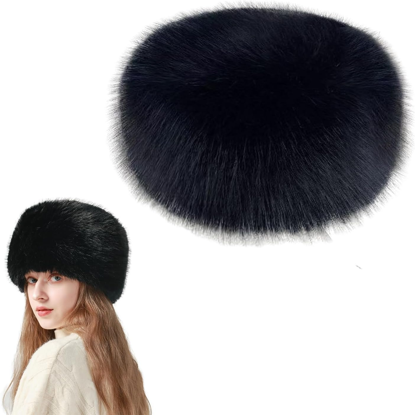 Lopsity Faux Fur Fluffy Bucket Hat Fuzzy Winter Warm Hat Ski Cap for Women Men