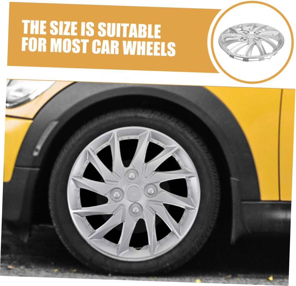 PRETYZOOM 2Pcs 14 Inch Silver Decorative Wheel Hub Caps Cover Set for Car Wheels Automotive Rim Accessories Replacement image number 3