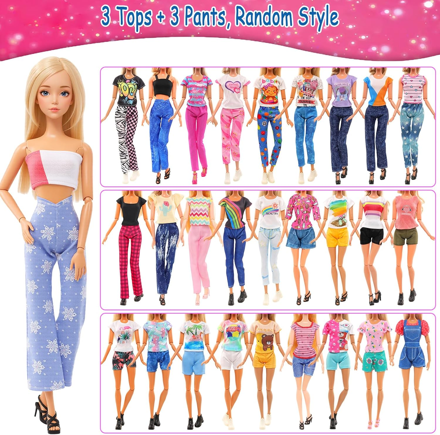 Barwa Lot 15 Items = 5 Sets Fashion Casual Wear Clothes/Outfit with 10 Pair Shoes 23 Accessories for 11.5 Inch 28 - 30 Cm Doll Xmas Gift image number 2