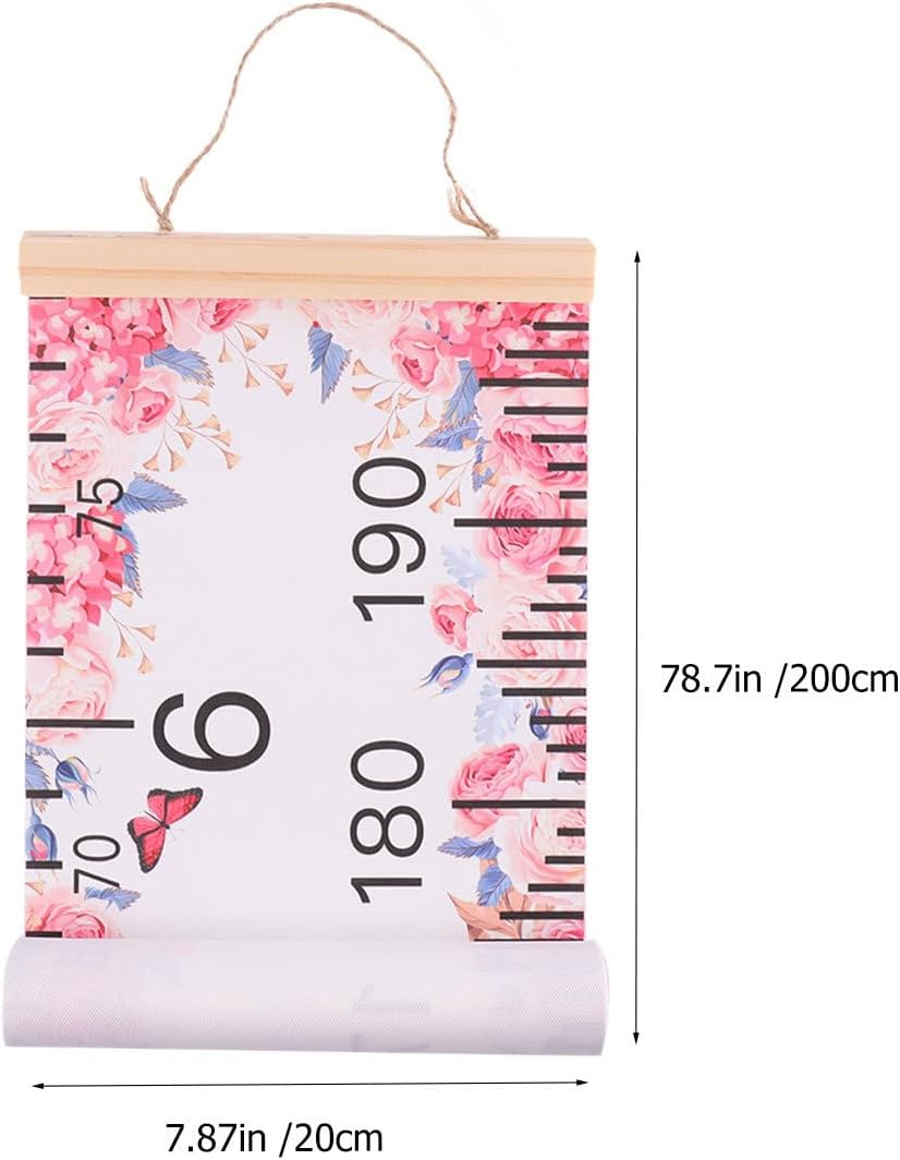 VICASKY Kids Growth Chart Canvas Ruler Rose Flower Design Height Measuring Tape for Children Wall Decoration for Nursery Home Decor