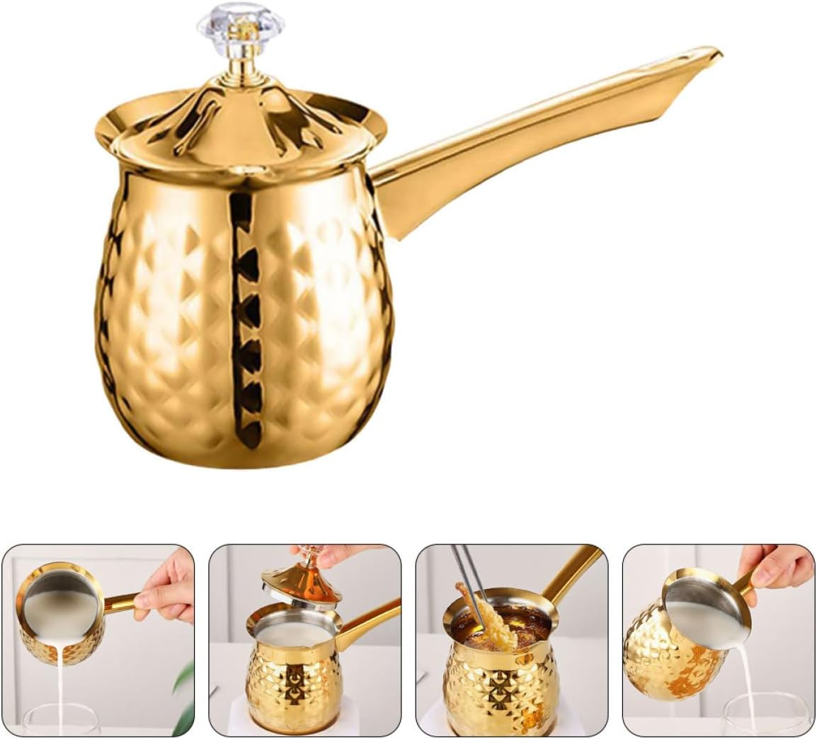LALADEFIEE Vintage Turkish Coffee Pot 400Ml Golden Cezve Stovetop Espresso Maker Small Turkish Coffee Maker for Home Kitchen Office Use image number 4