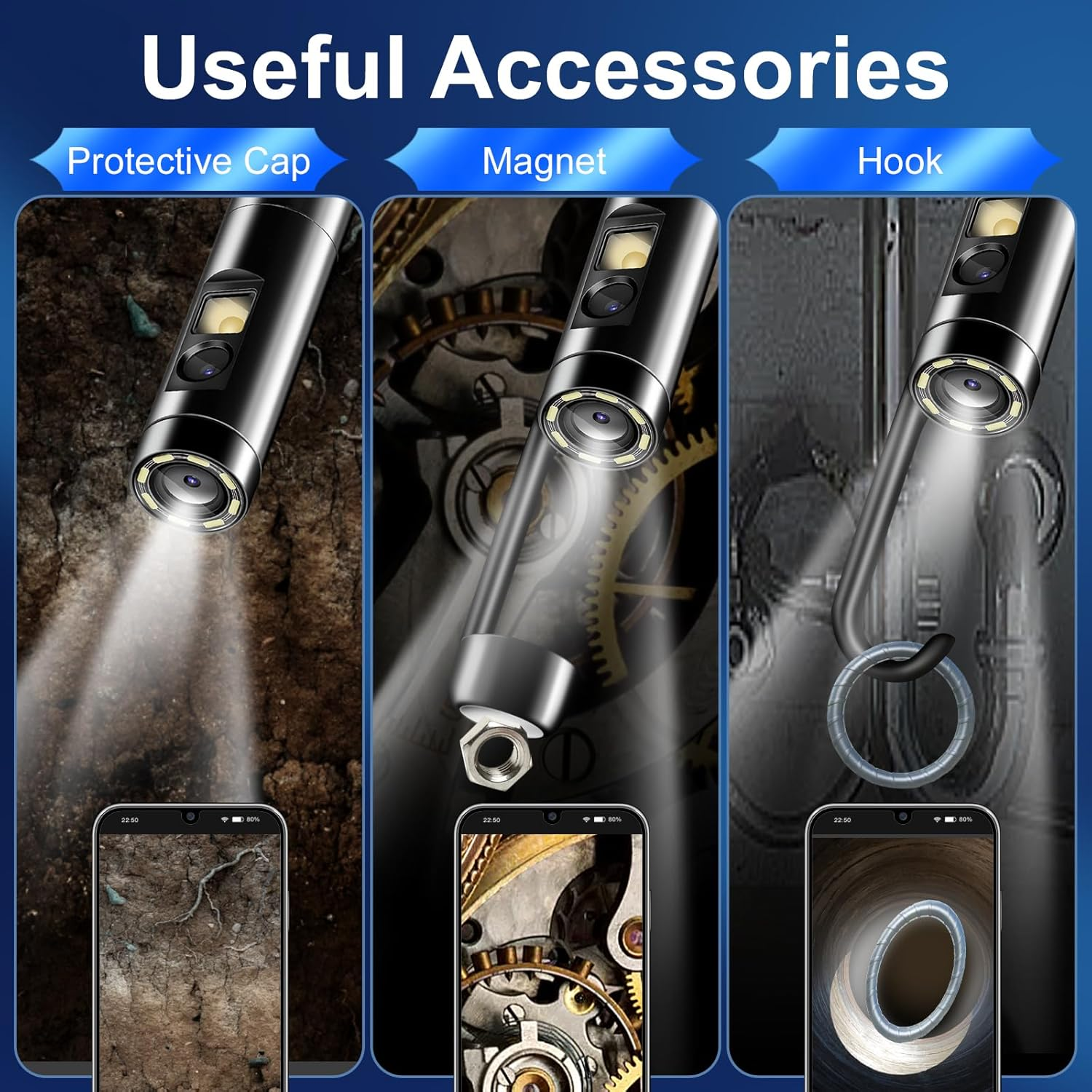 [Dual Lens] Endoscope Inspection Camera by AURTEC, Dual HD Lens, IP68 Waterproof, 11.5FT/3.5M Semi-Rigid Cable, Borescope Camera with LED Lights, Compatible with Android and Ios Devices image number 5