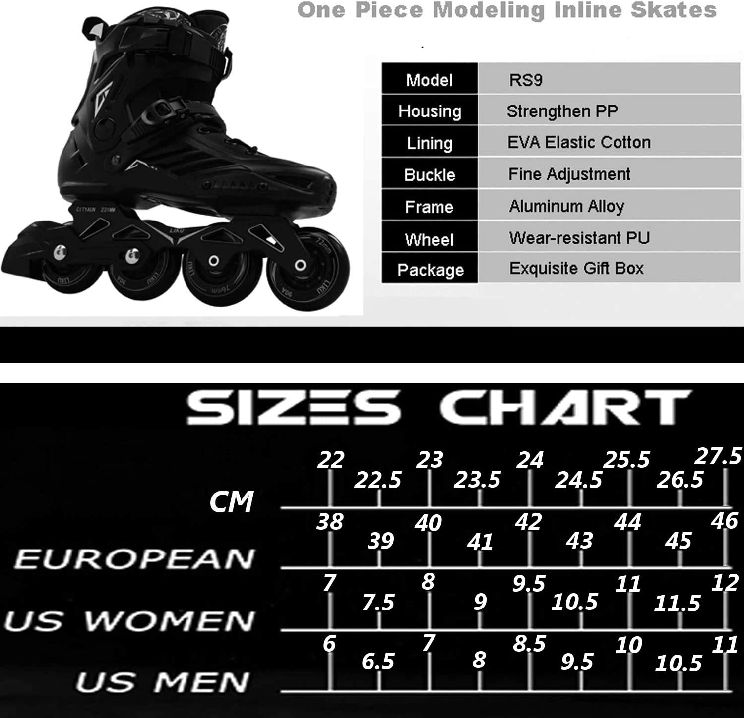 LIKU Black Professional Roller Inline Skates Unisex image number 4