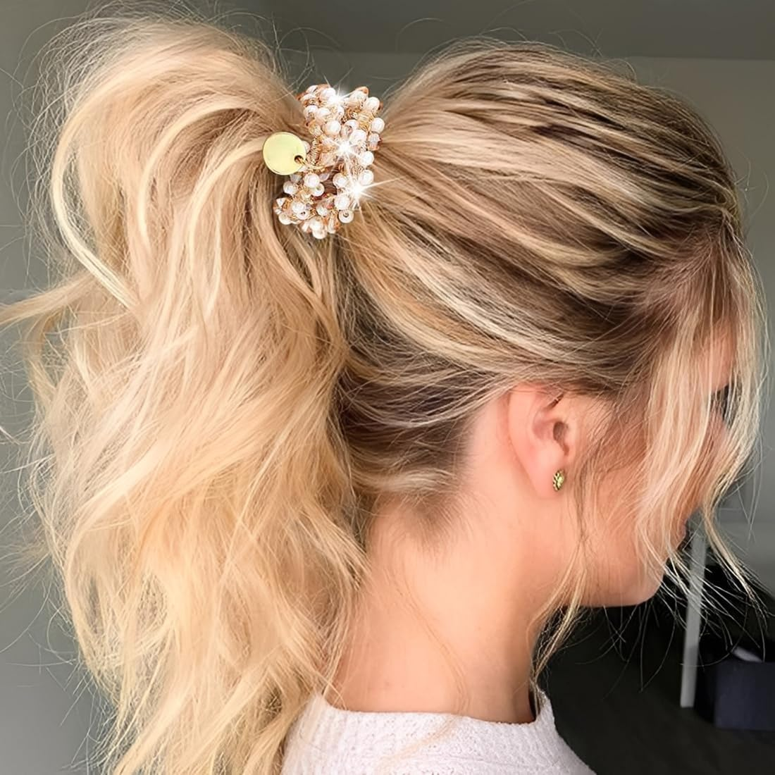 KIRZAX 3 Pieces Hair Accessories Scrunchies Crystal Women'S Hair Bobbles with Beads, Ponytail Hair Accessory, Scrunchies Pearls Rhinestones, Elastic Hair Scrunchies for Women and Women image number 4