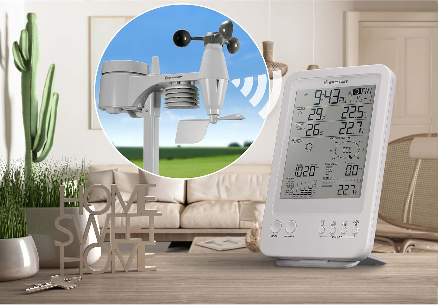 Bresser Weather Station 5-In-1 with Outdoor Sensor and German DCF Radio Control Clock and Manual Mode for UK, White image number 5