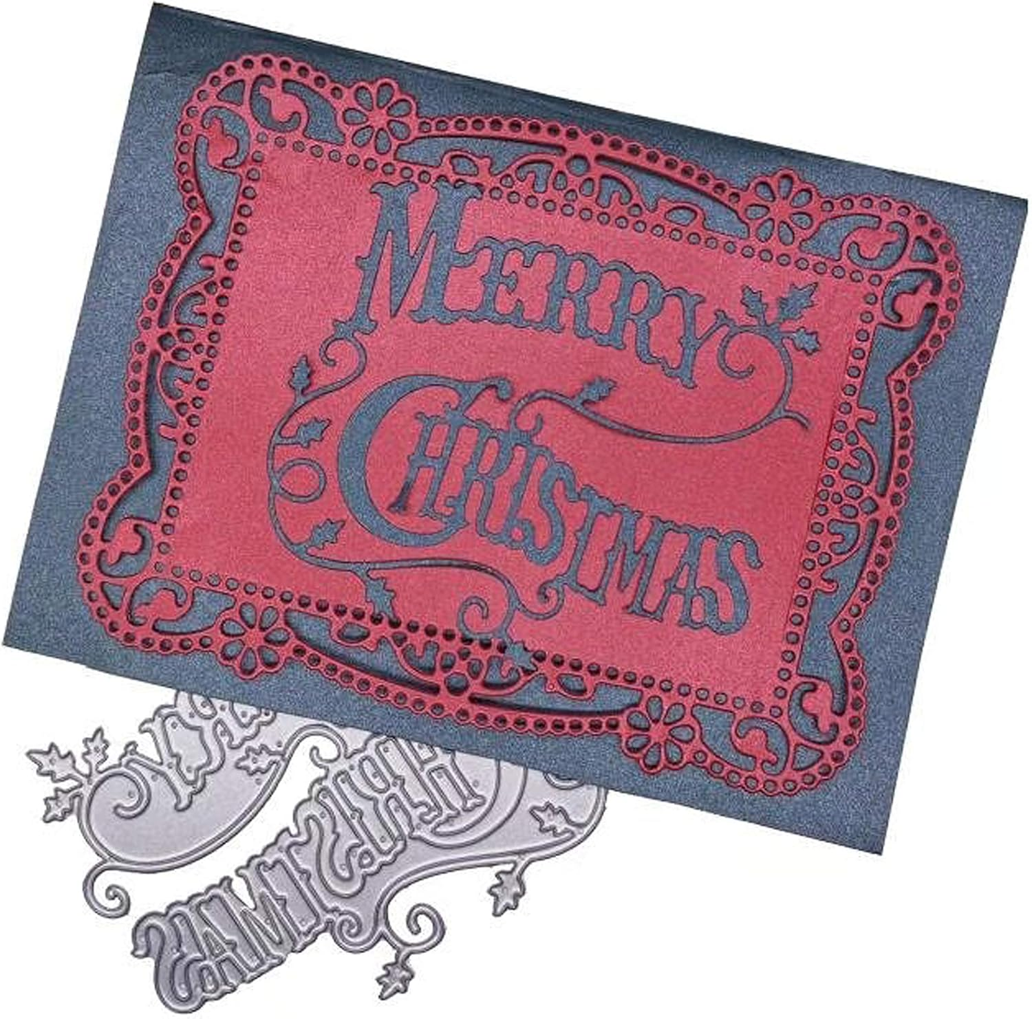 Merry Christmas Holly Leaves Metal Die Cuts, Christmas Word Background Layering Cutting Dies Cuts for Album Card Making Tools Scrapbooking DIY Decoration image number 1