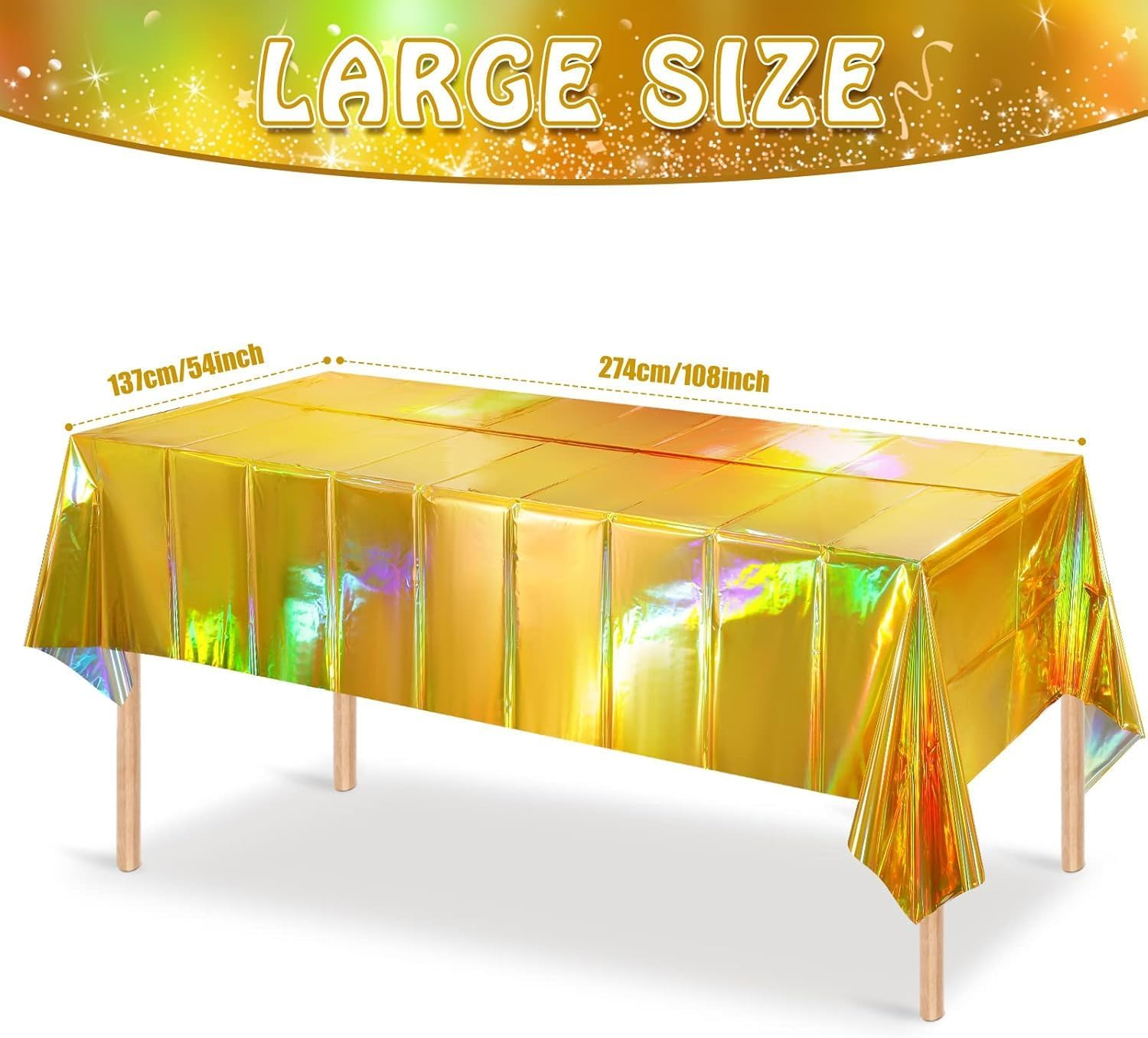 2Pack Iridescent Checkered Plastic Tablecloth, Shiny Disposable Laser Rectangle Table Covers, 54X108Inch Holographic Foil Tablecloth Iridescent Party Decorations Race Car, (Gold) image number 4