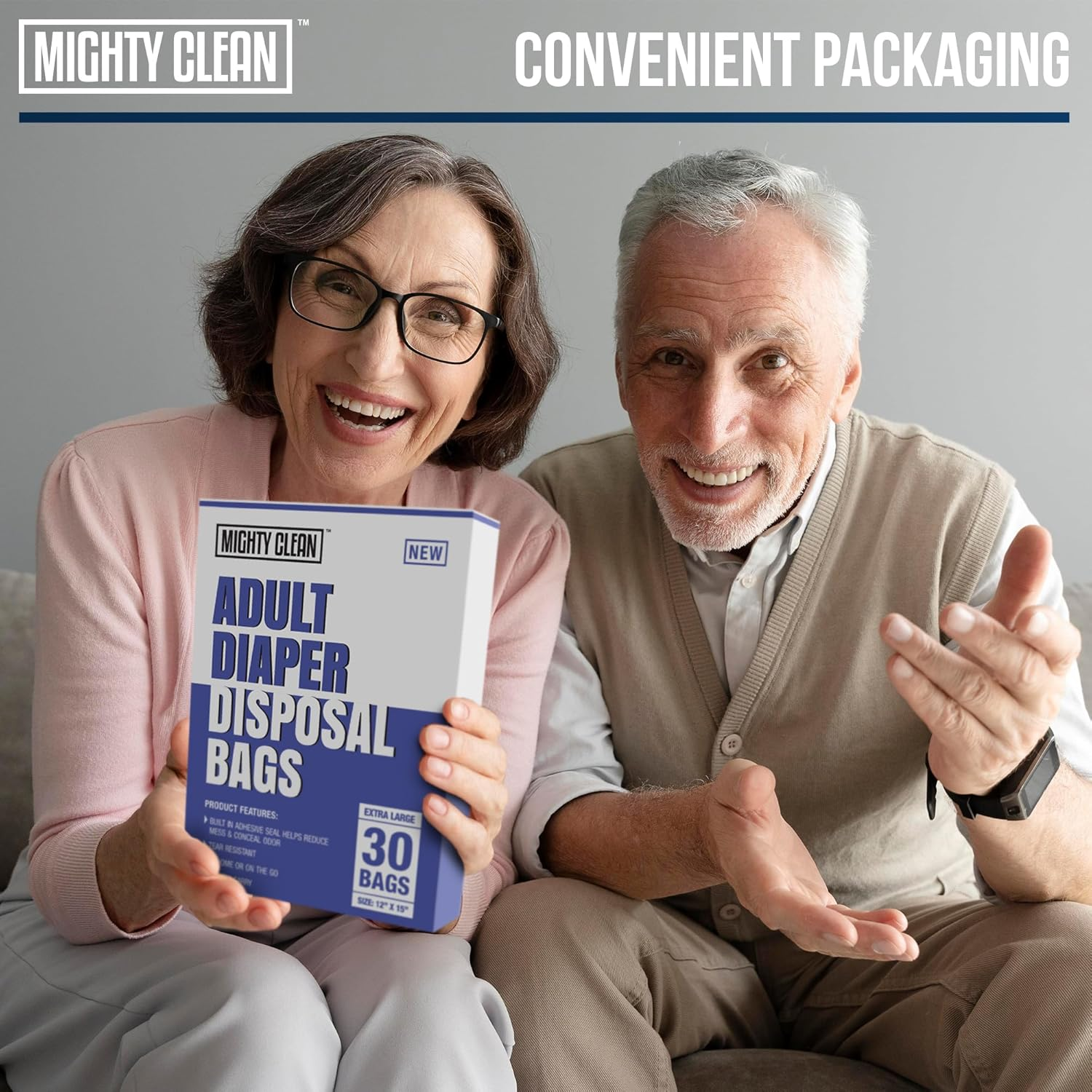 Mighty Clean Extra Large Adult Diaper Disposable Bags - 30 Bags | Leak-Proof, Odor Sealing, Tear Resistant | Discreet for Diapers, Incontinence Pads, Sanitary Product Disposal | Durable and Unscented image number 4