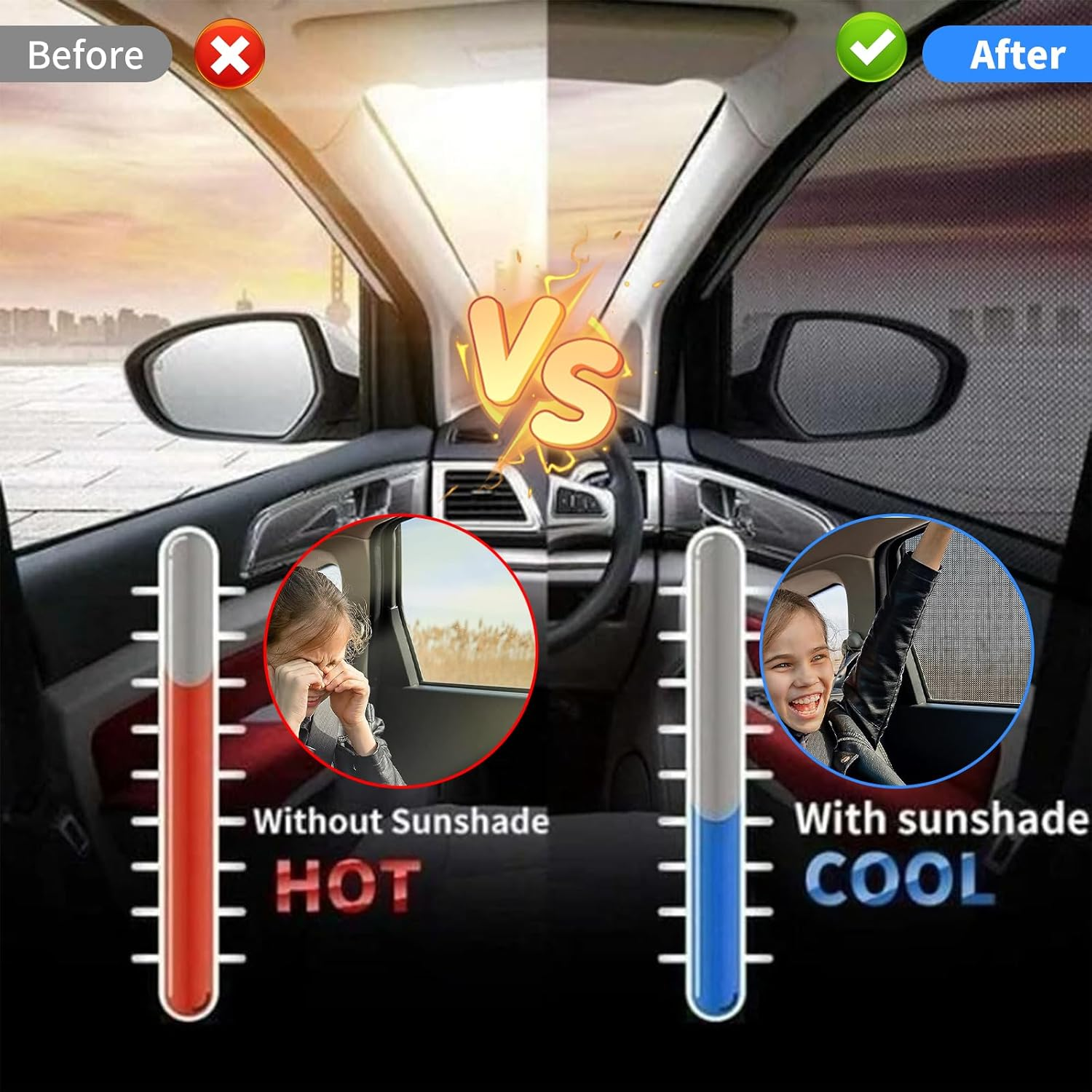 4 Pcs Universal Car Side Window Sun Shades Net, Car Rear Window Breathable Mesh Protects from Sun Glare Burn Heats & UV Rays, Auto Vehicle Side Window Curtain Sun Visor Net for Family (SUV) image number 4