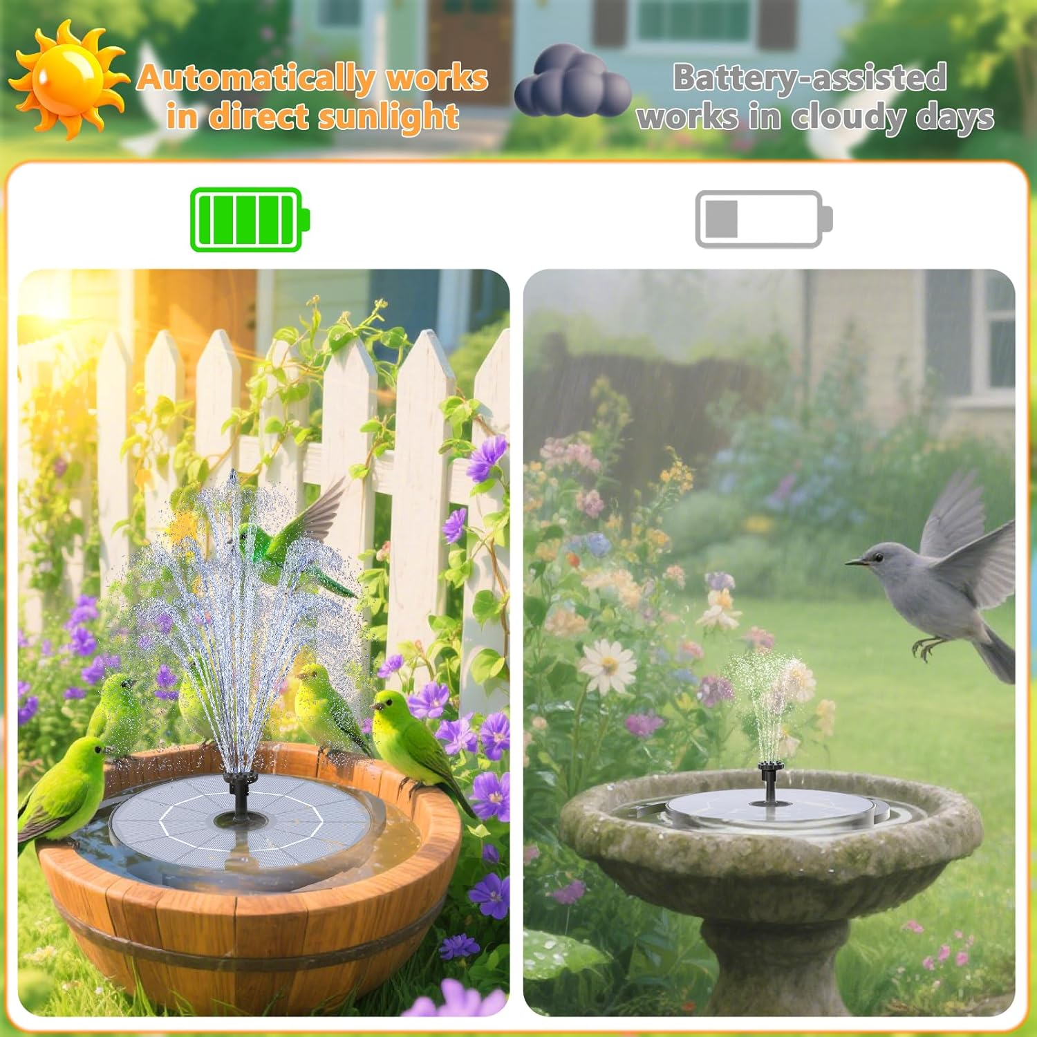 AISITIN 2.8W Solar Fountain Pump for Bird Bath Upgraded 2025, Floating Solar Powered Water Fountain Built-In 1000Mah Battery with 7 Nozzles & 3 Integrated Bracket for Bird Bath and Outdoor Garden image number 4