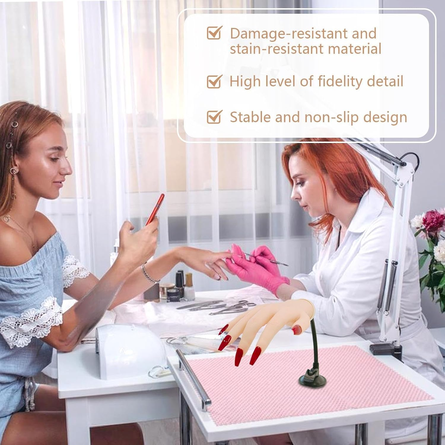 Huvqianu Practice Hand for Acrylic Nails - Hand Nail Practice - Bendable Realistic Silicone Finger Mannequin with Jelly Glue Suction Cup for Teen Girls Beginner Acrylic Application Competition Prep image number 4