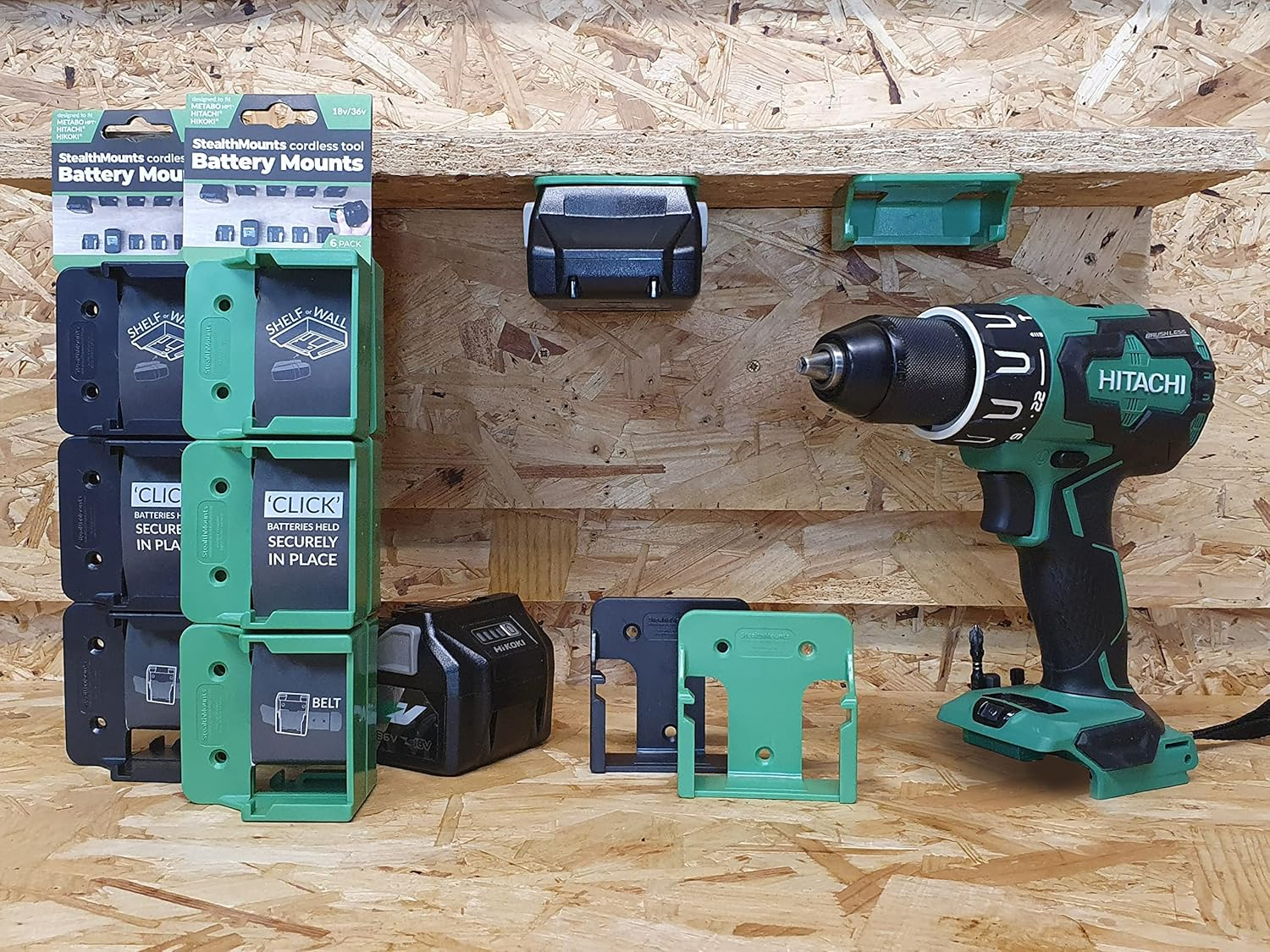 Green Battery Mounts for Hikoki/Metabo Hpt/Hitachi 18V image number 5