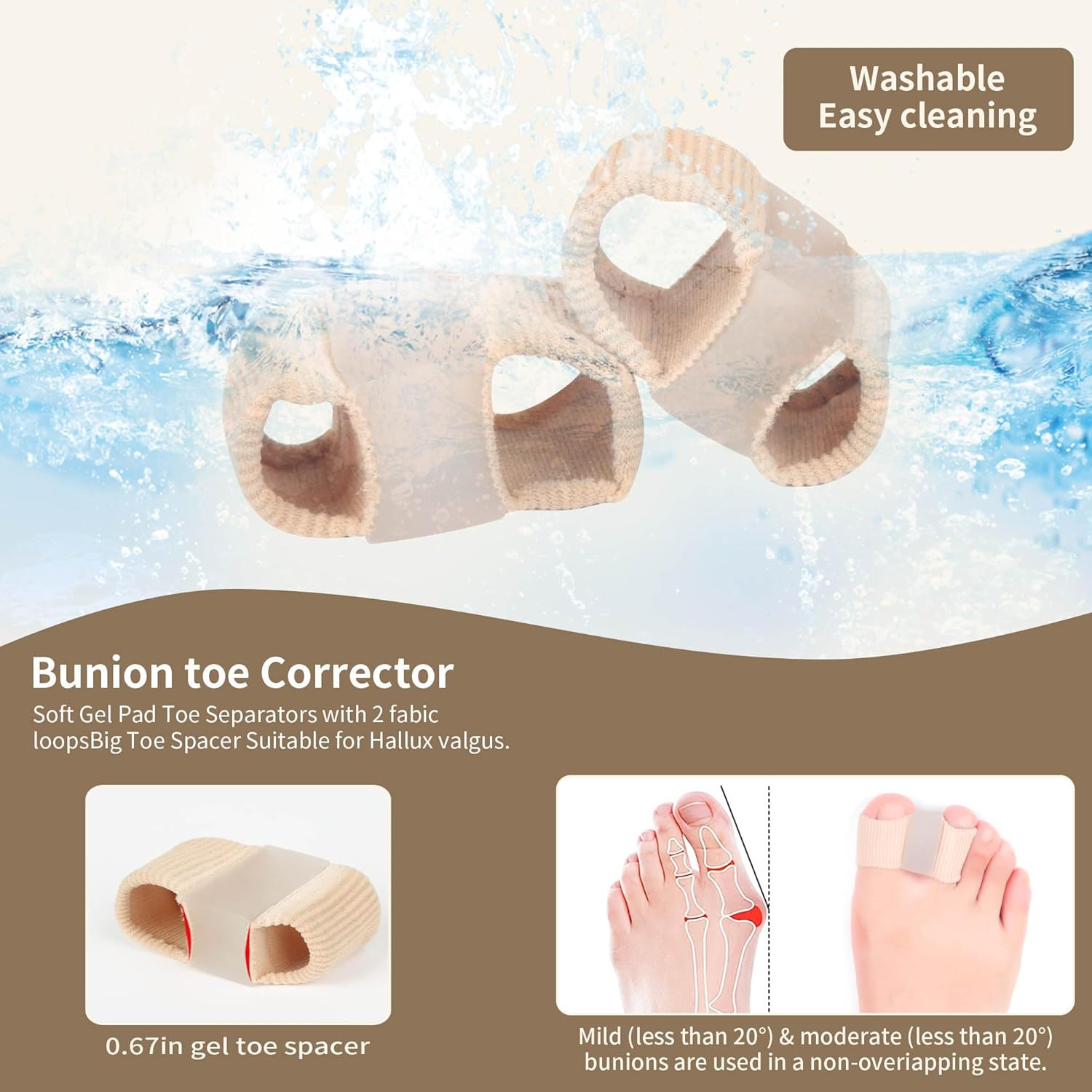 IKEEPVOX Gel Bunion Toe Separators &ndash; Overlapping Toe Corrector with 2 Loops for Hammer Toe & Hallux Valgus Relief, Flexible Toe Spacers for Women & Men (2-Pack) image number 6