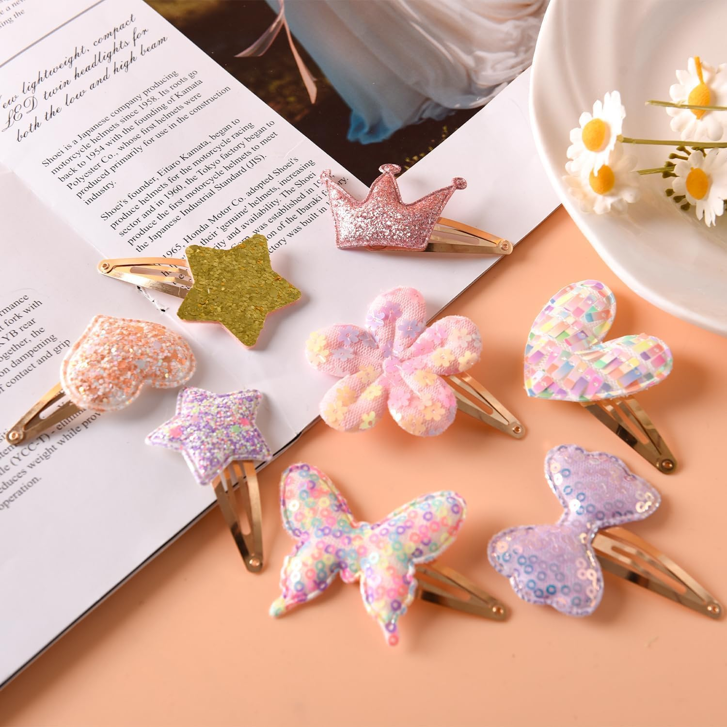 Pack of 16 Hair Clips Cute Metal Hair Barrettes Sparkling Hair Clips for Girls, Crown, Butterfly, Star, Heart Shaped Glitter Little Girl Clip, Non-Slip Hair Styling Accessories for Women image number 4