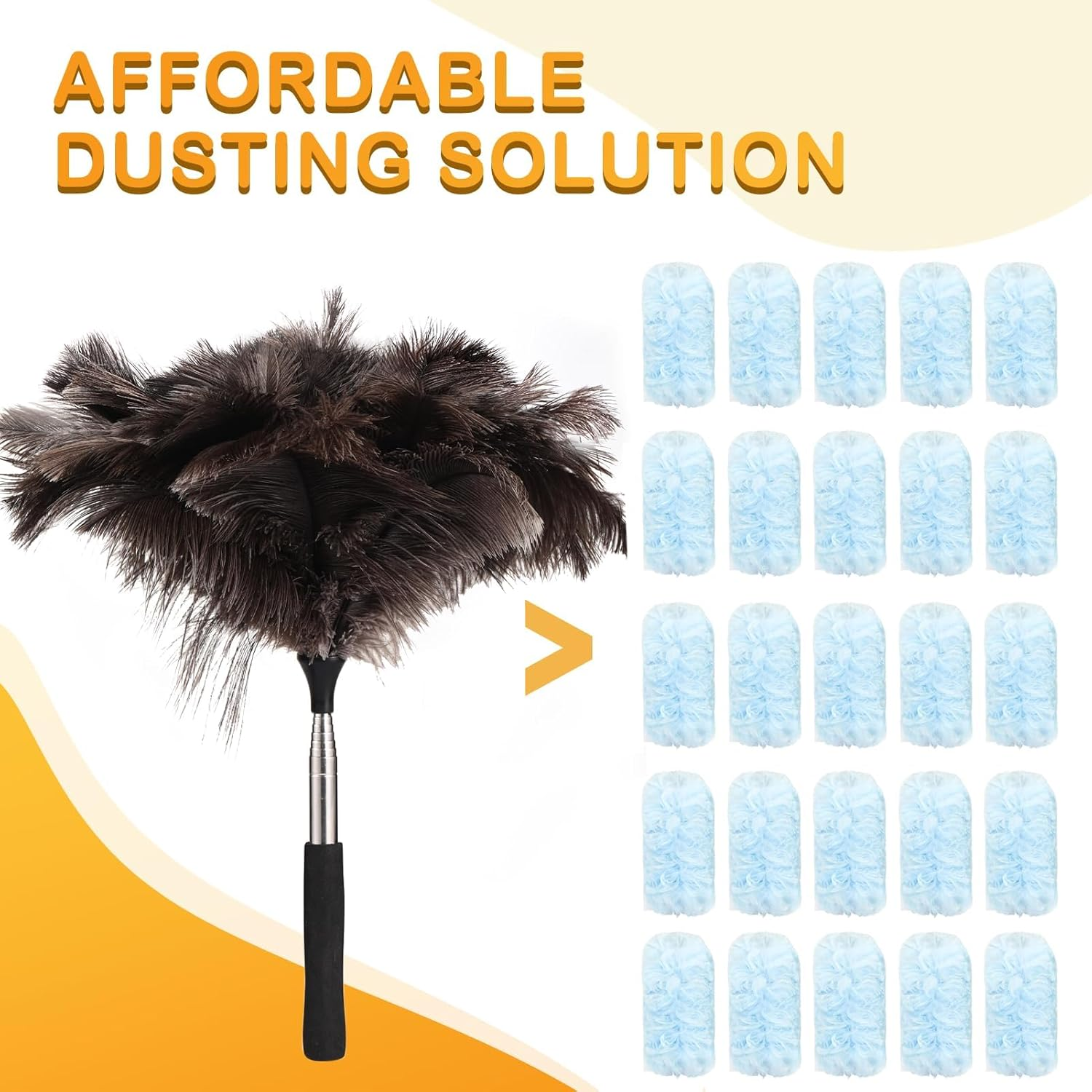 Ostrich Feather Duster with Telescoping Handle &ndash; Reusable, Extendable Dusting Tool for Home Cleaning &ndash; Ideal for Ceiling Fans, Pendant Lights, Blinds, Furniture & Electronics (17&rdquo;-47&rdquo;) 1Pcs image number 1