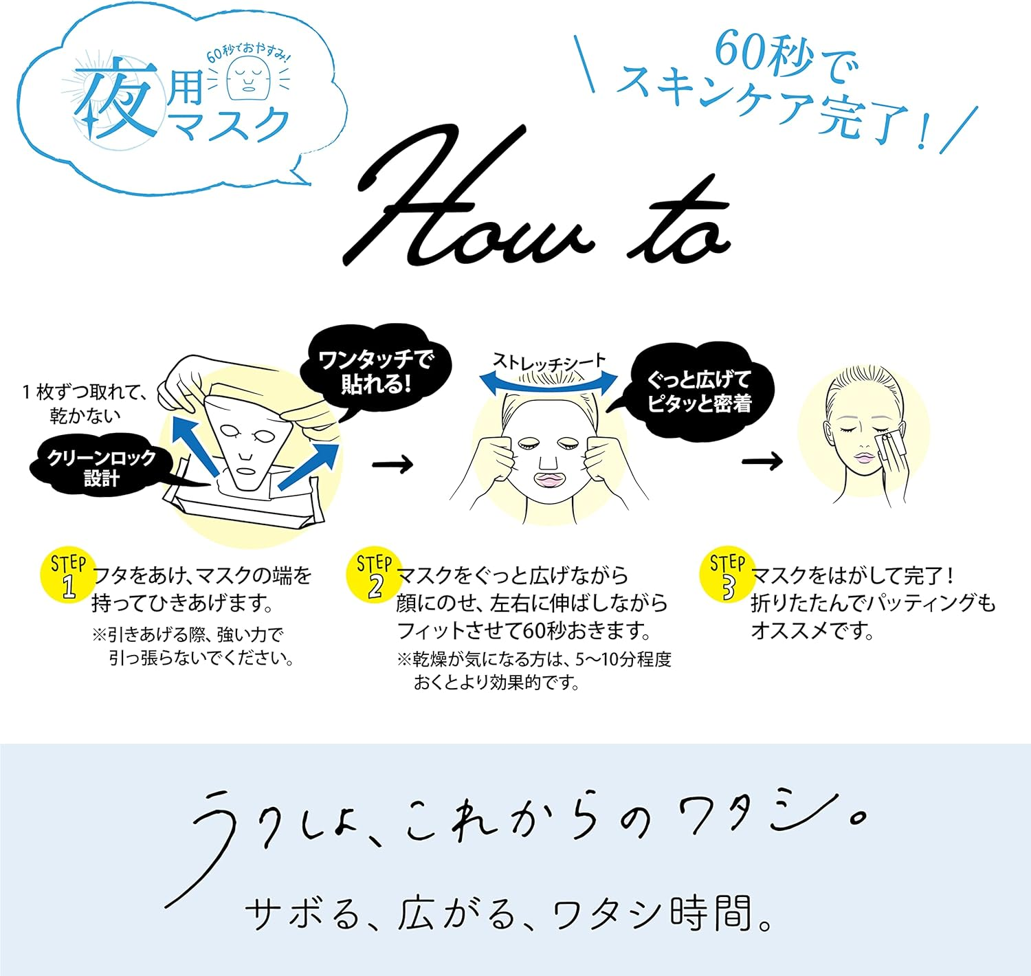 Savorino Fatigue Mask, Face Mask, Pack of 28, Complete in 60 Seconds, Night Sheet Mask