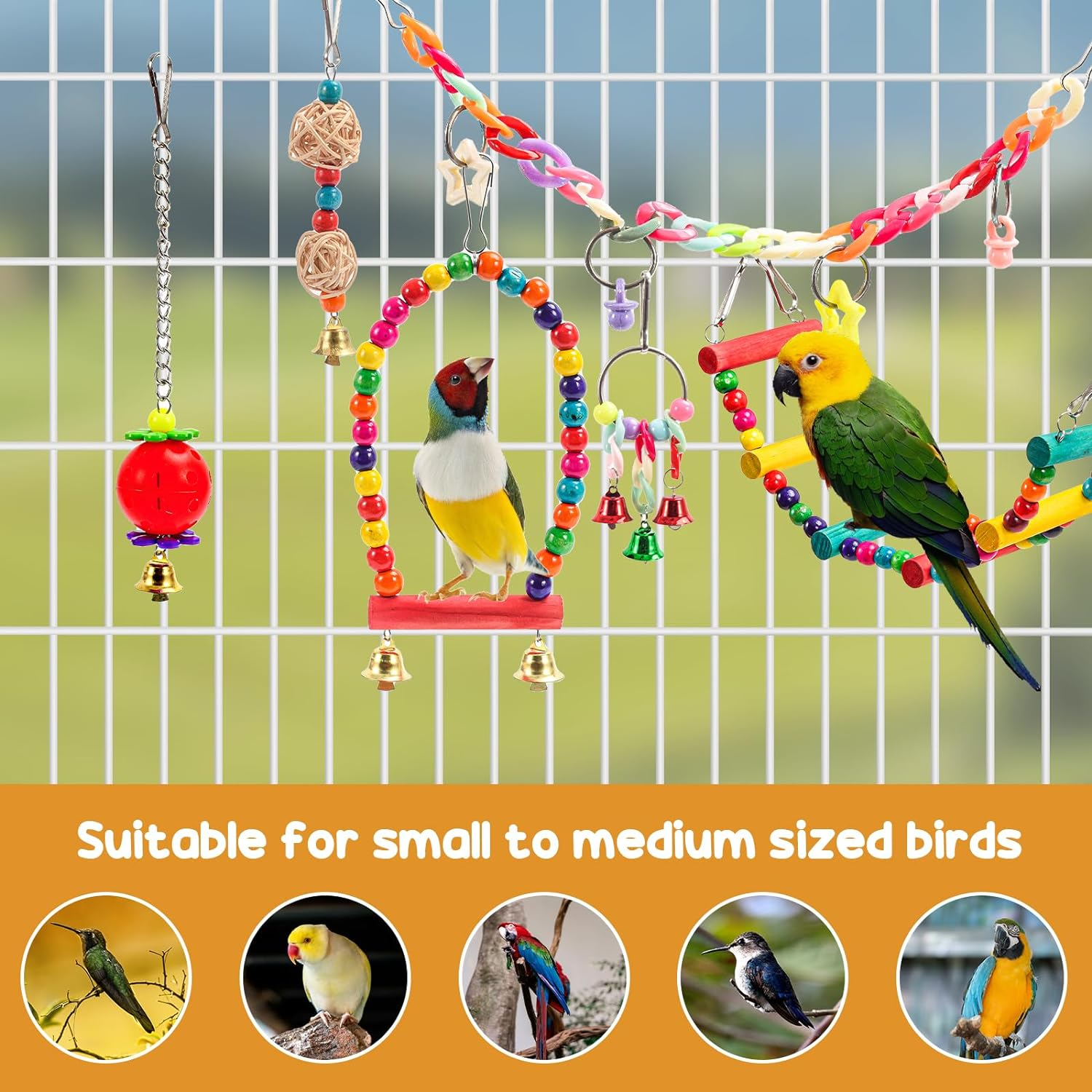 Avont Bird Swing Set Toys Parakeet Parrot Conure Cockatiel Cage Perches Playground Accessories -12PCS