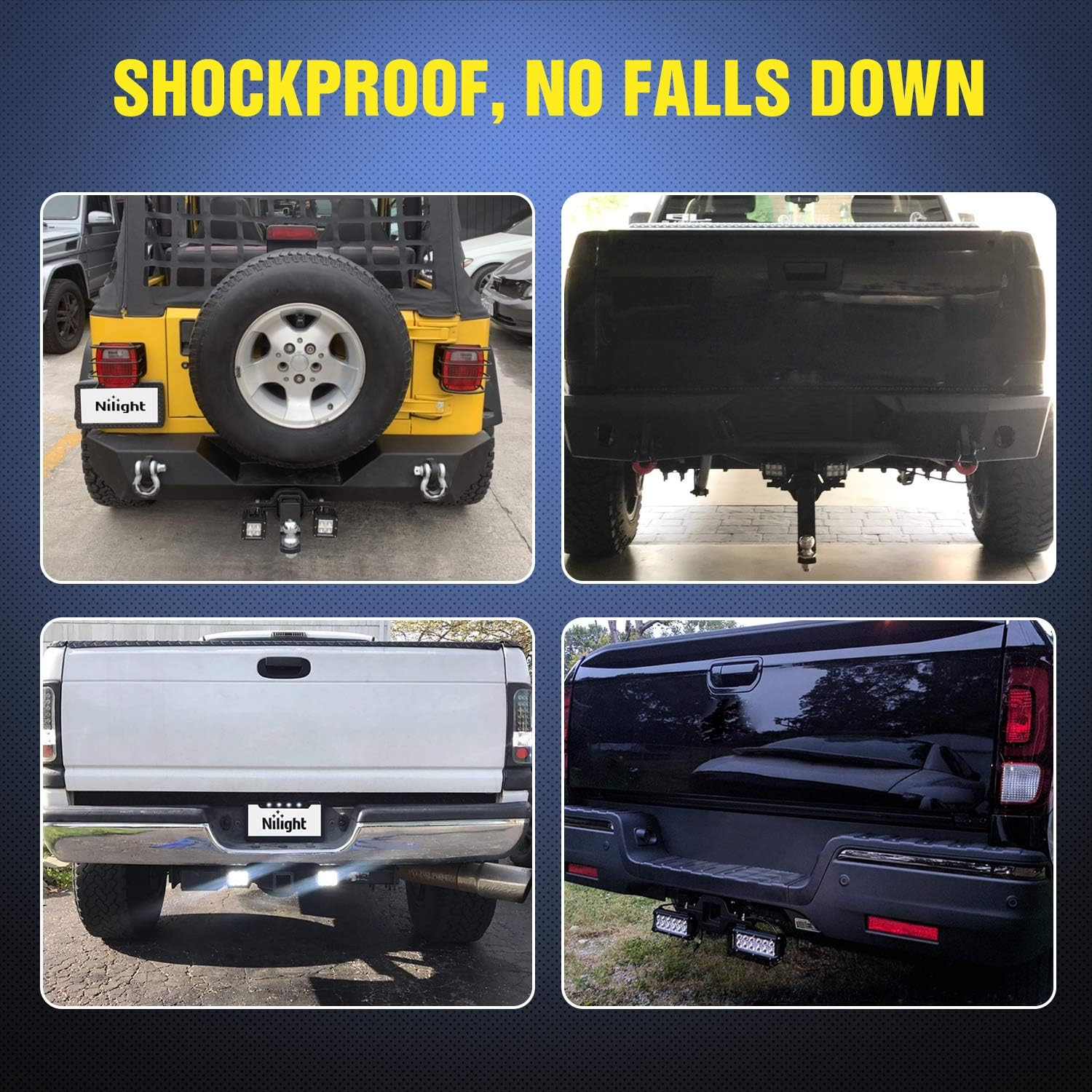 Nilight 90046B Tow Hitch Bracket 2.5"-3" Universal Mounting Kit Reverse Road LED Work Light for Truck SUV Trailer RV image number 1