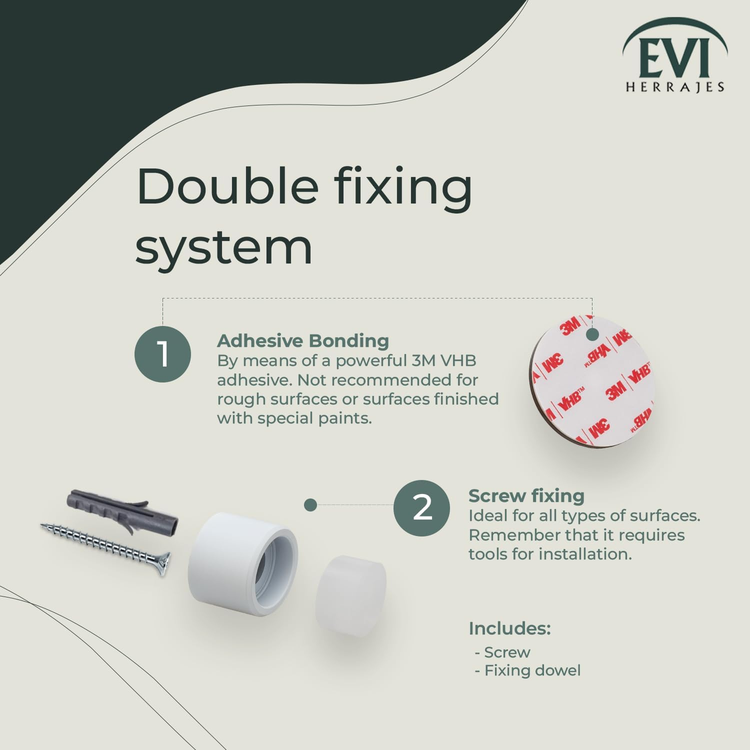 EVI Herrajes Adhesive Door Stop for Wall | 28 X 28 Mm | White Rubber | Stainless Steel | White Lacquered | Includes Plug + Screw | Mod. I-198/28-TPM-BL image number 4