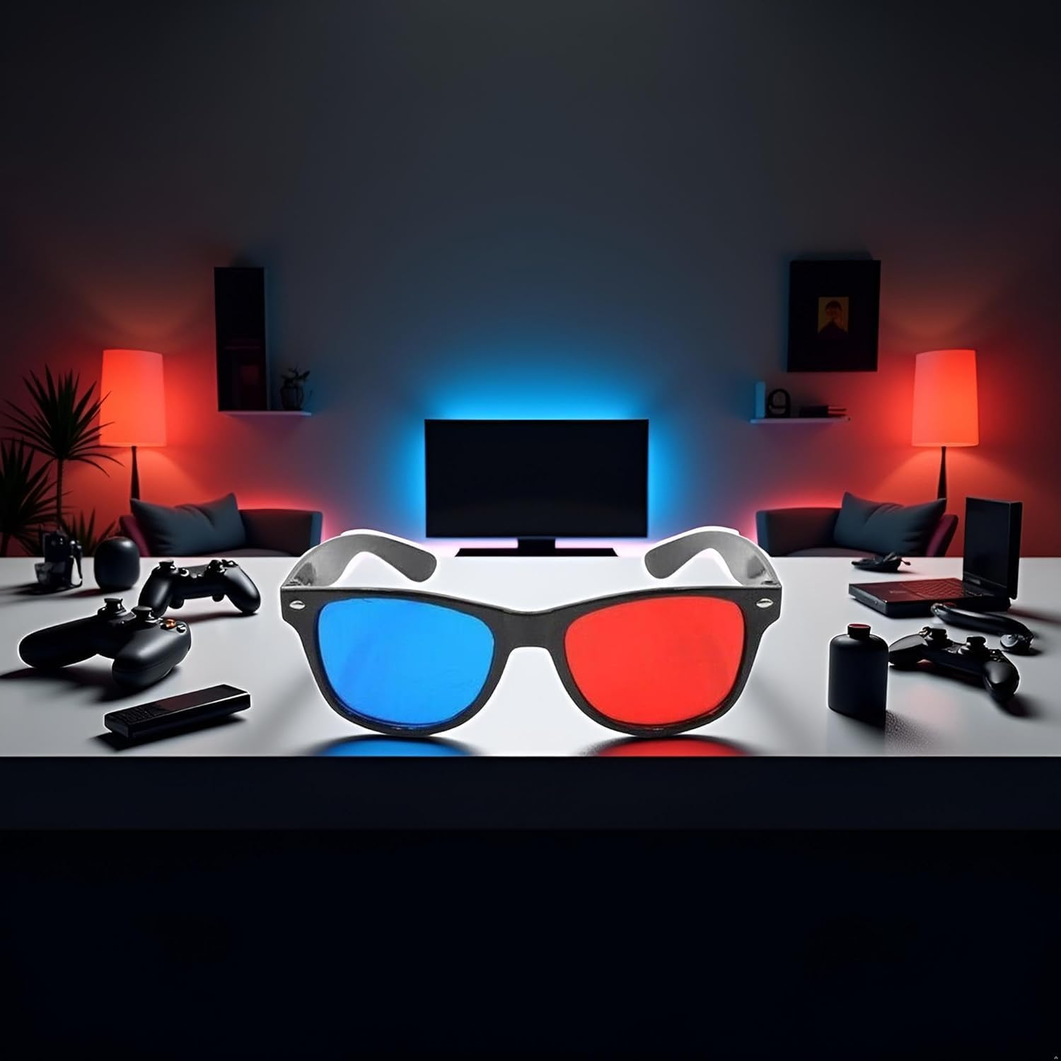 Red and Blue 3D Glasses Universal TV Movie Dimensional Video Frame 3D Glasses DVD Game Glass 3D Style Glasses for 3D Movies Games, 3D Viewing Glasses,Light Simple Design 3D Glasses Accessories image number 5
