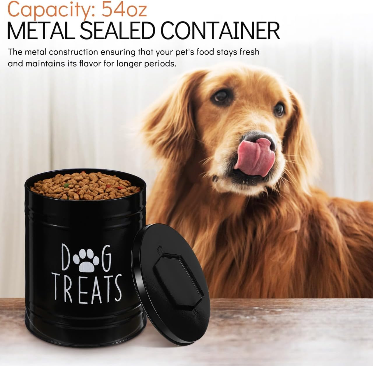 BESTOYARD Airtight Metal Dog Food Storage Tank Pet Treat Jar for Counter Rustic Style image number 1