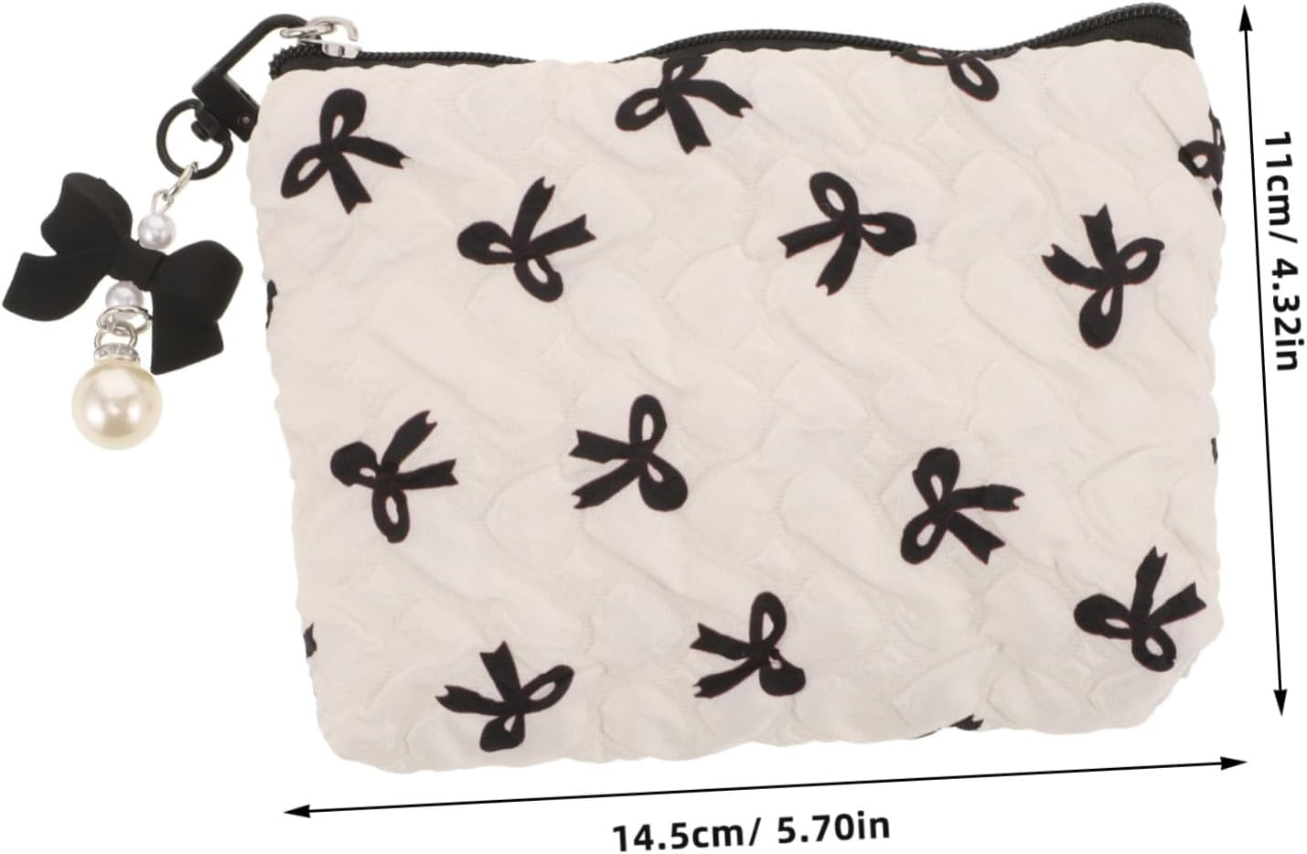 FINISPERSOO Embossed Bow Small Makeup Bag with Wrinkle Design, Portable Cosmetic Organizer Pouch for Women, Cute Toiletries Holder for Travel and Daily Use, Black Bow Detail image number 2